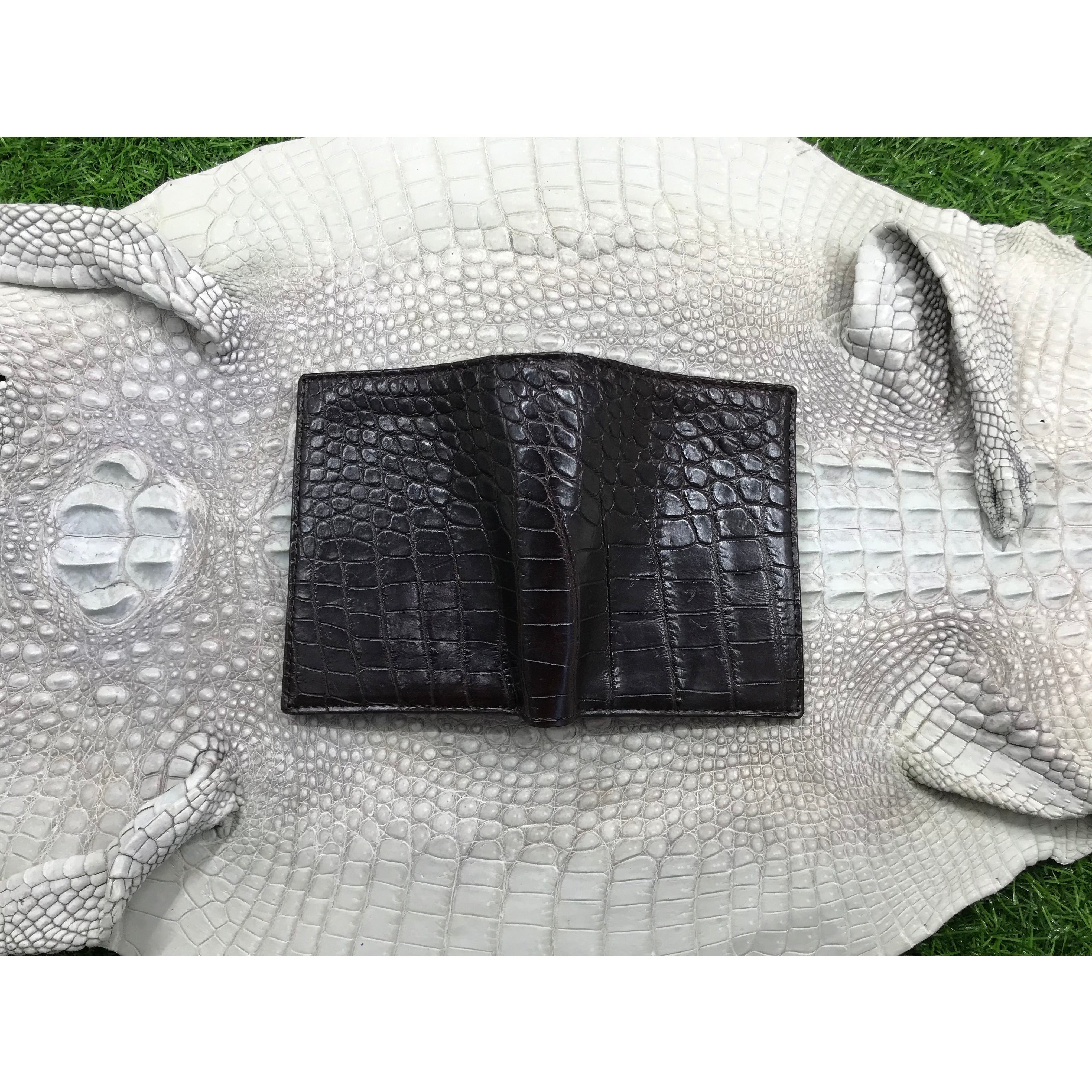 Dark Brown Alligator Skin Bifold Vertical Wallet For Men | Handmade Crocodile Leather Wallet RFID Blocking | VL5679 - Vinacreations