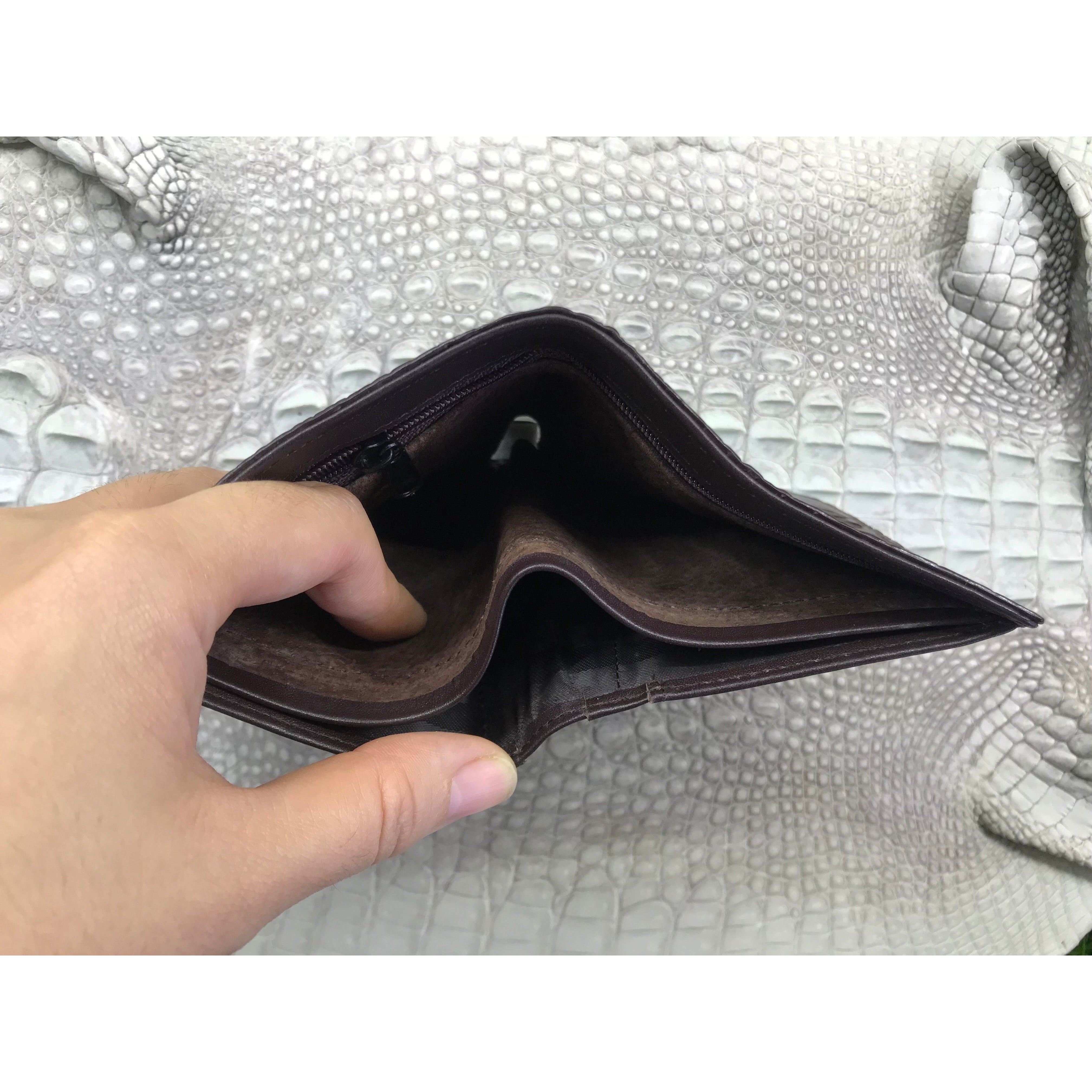 Dark Brown Alligator Skin Bifold Vertical Wallet For Men | Handmade Crocodile Leather Wallet RFID Blocking | VL5692 - Vinacreations