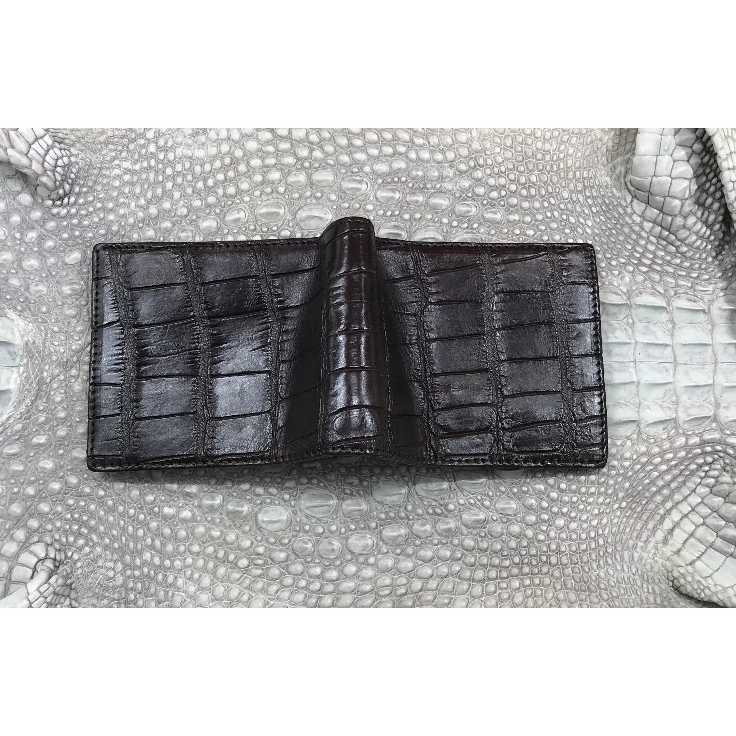 Dark Brown Alligator Skin Bifold Wallet For Men | Handmade Crocodile Leather Wallet RFID Blocking | VL5590 - Vinacreations