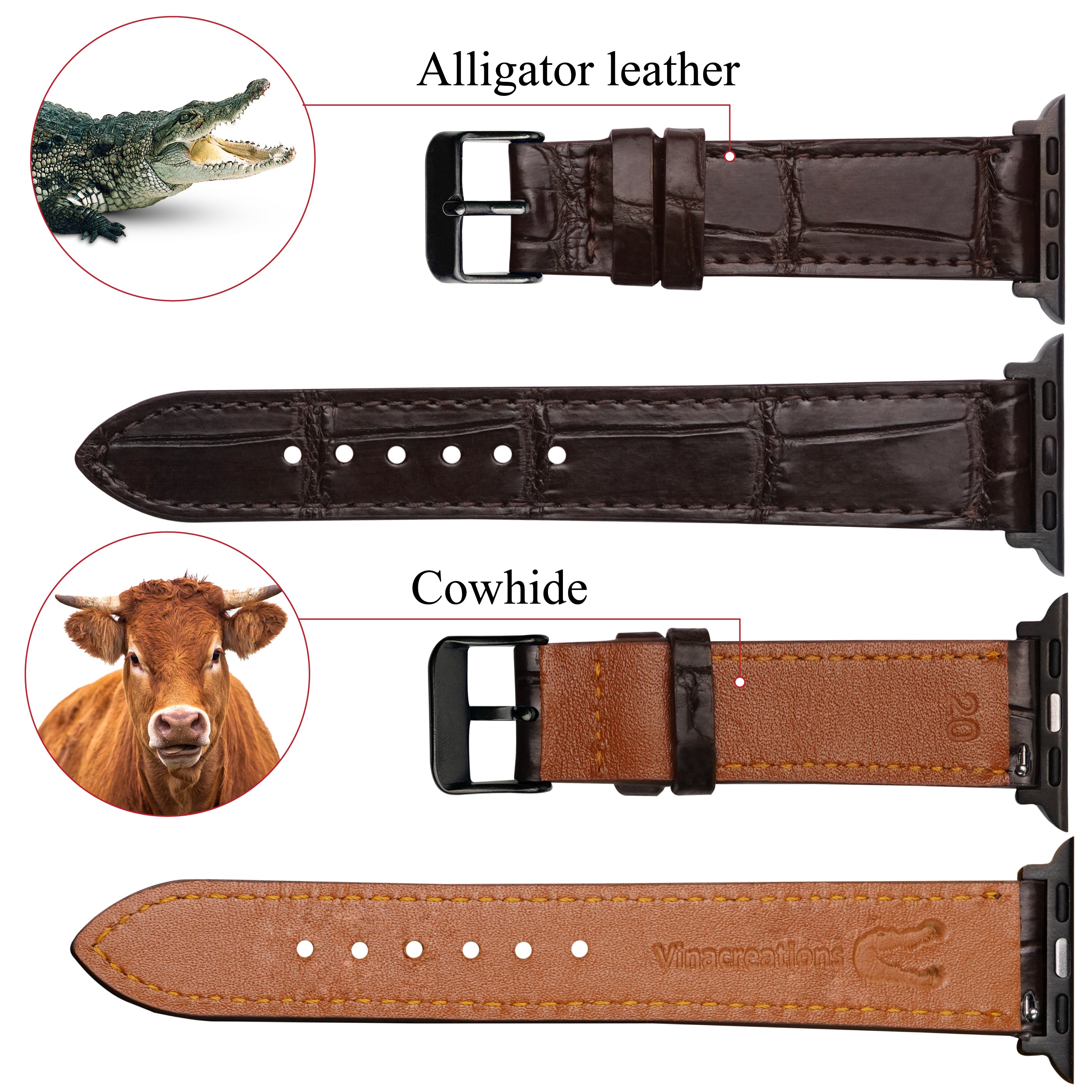 Slim Dark Brown Alligator Apple Leather Watch Band