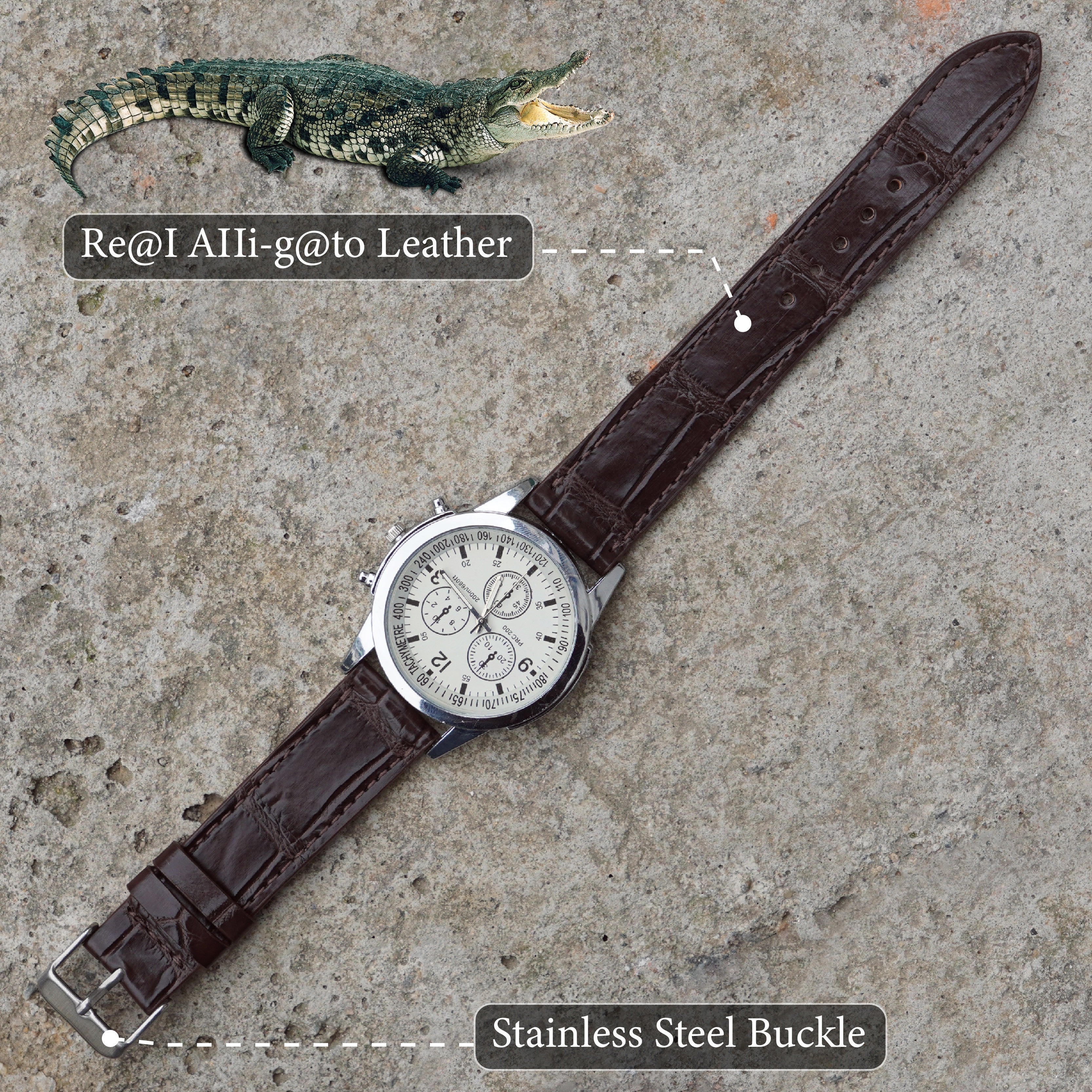 Flat Dark Brown Alligator Leather Watch Band