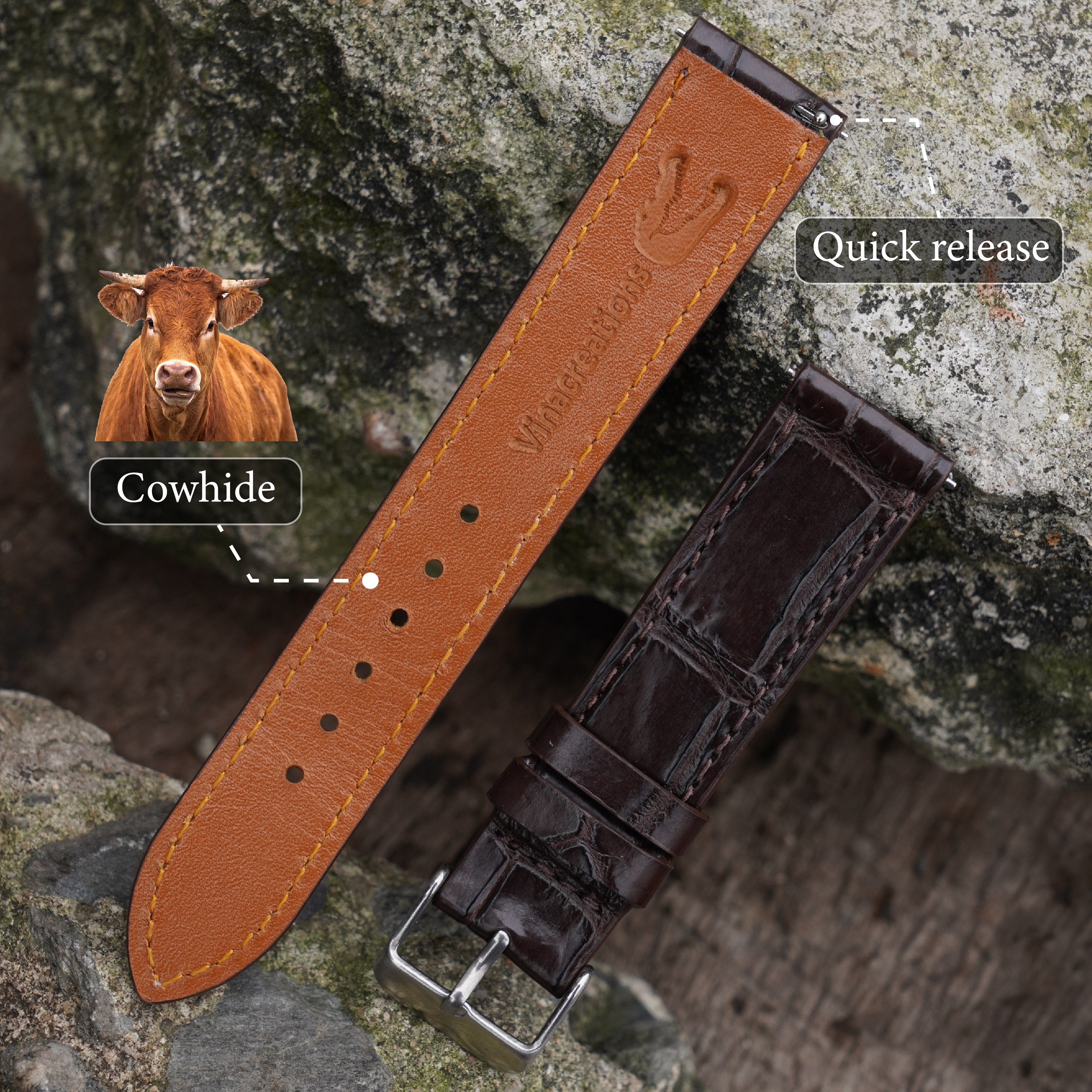 Flat Dark Brown Alligator Leather Watch Band