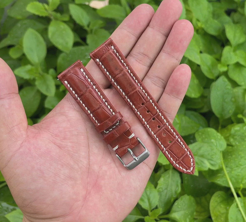 Navy blue crocodile watch strap - luxury leather goods