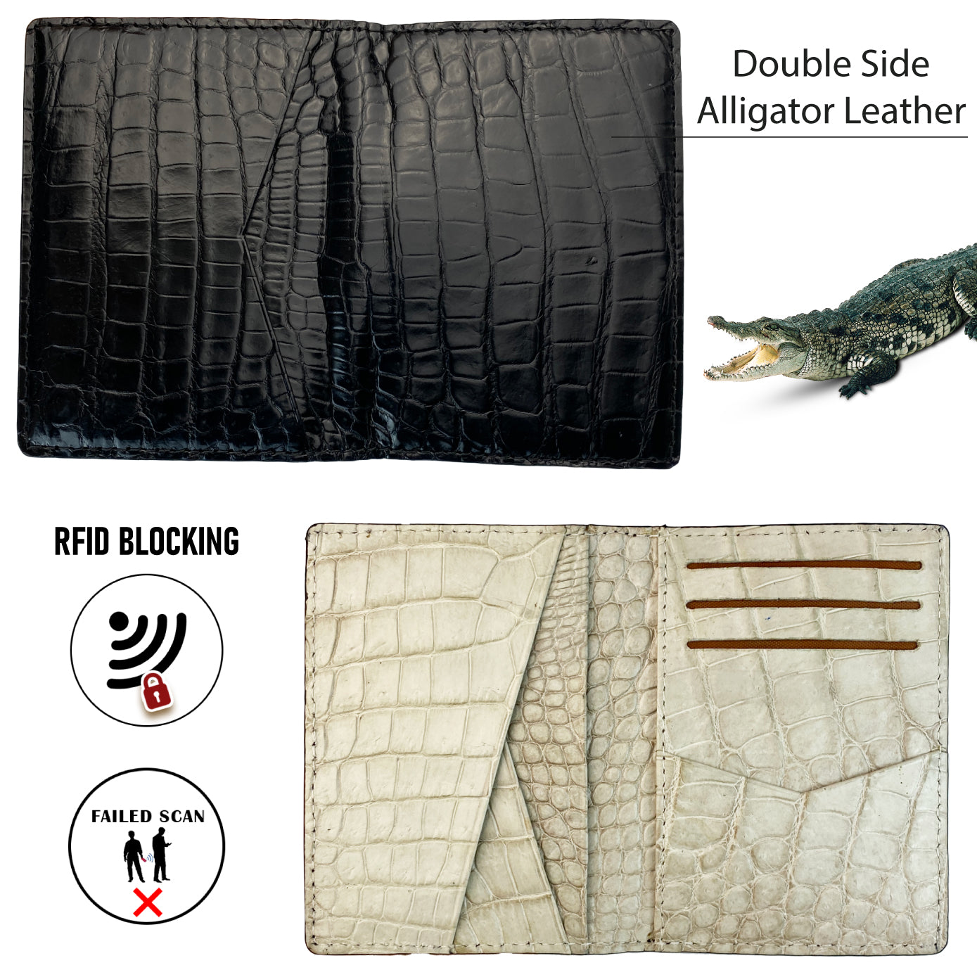 Black & White Double Side Alligator Leather Credit Card Holder | RFID Blocking | CARD-10