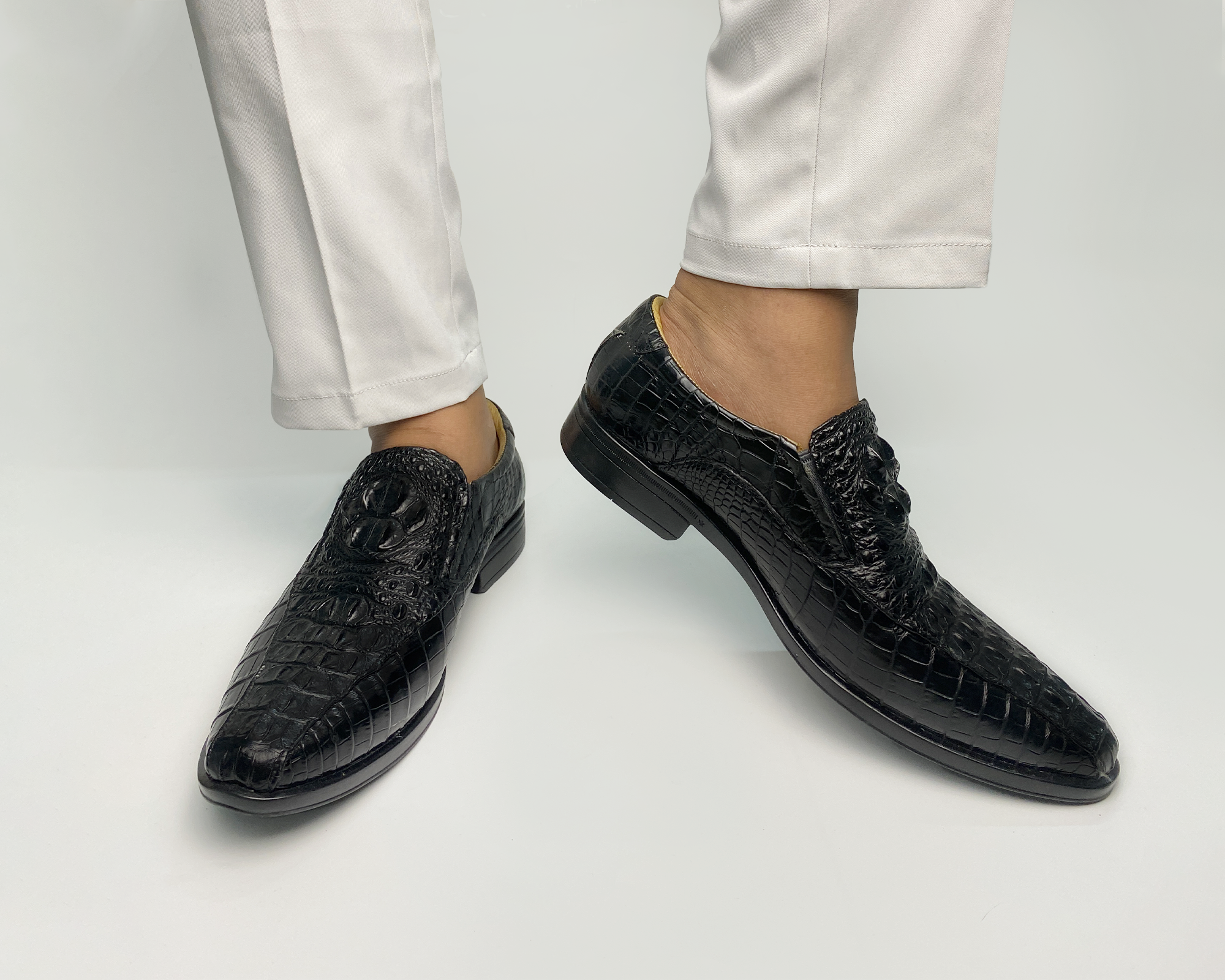 Black Mens Alligator Leather Slip-On Loafer Shoes For Men | Crocodile Hornback Leather Loffer | SH51F