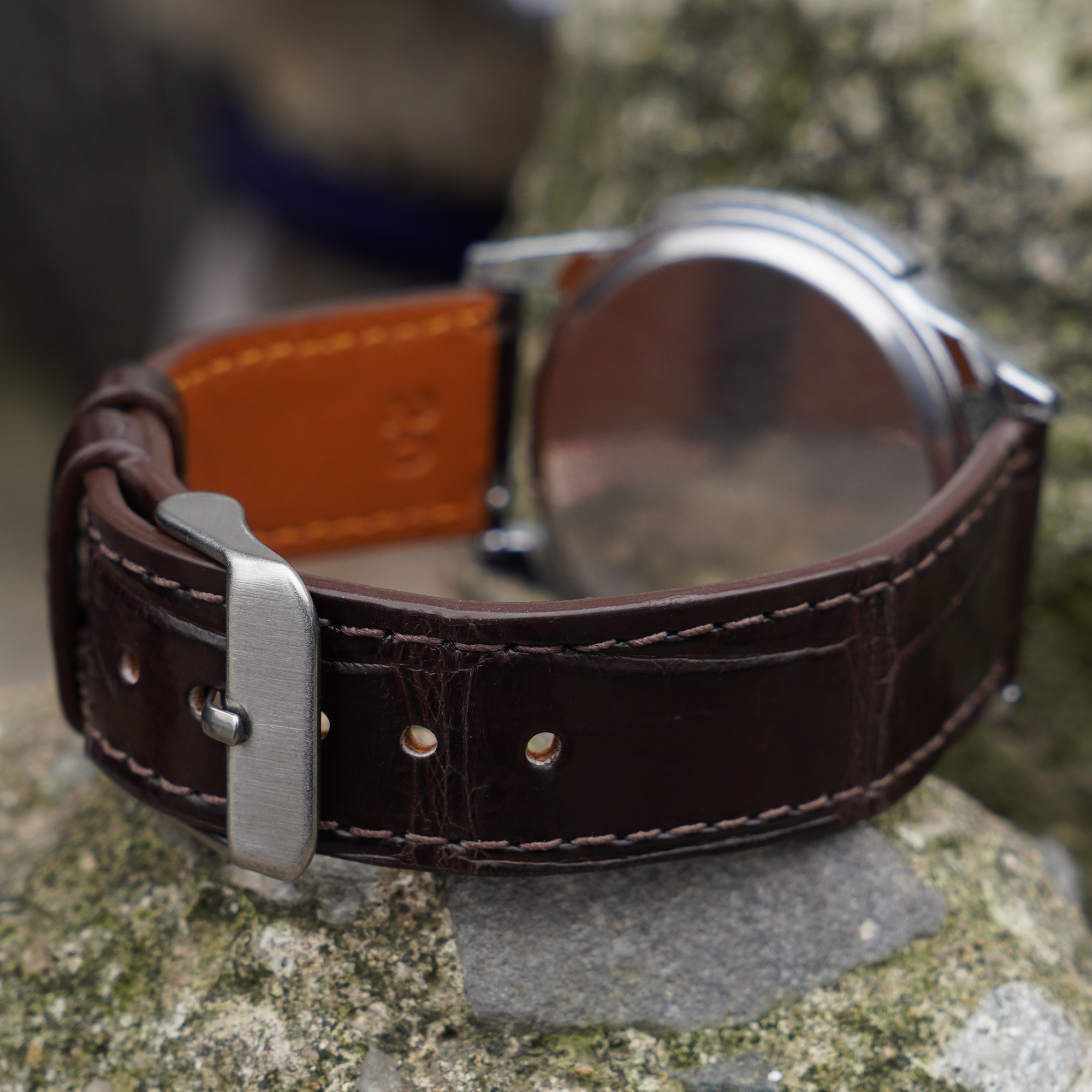 Flat Dark Brown Alligator Leather Watch Band