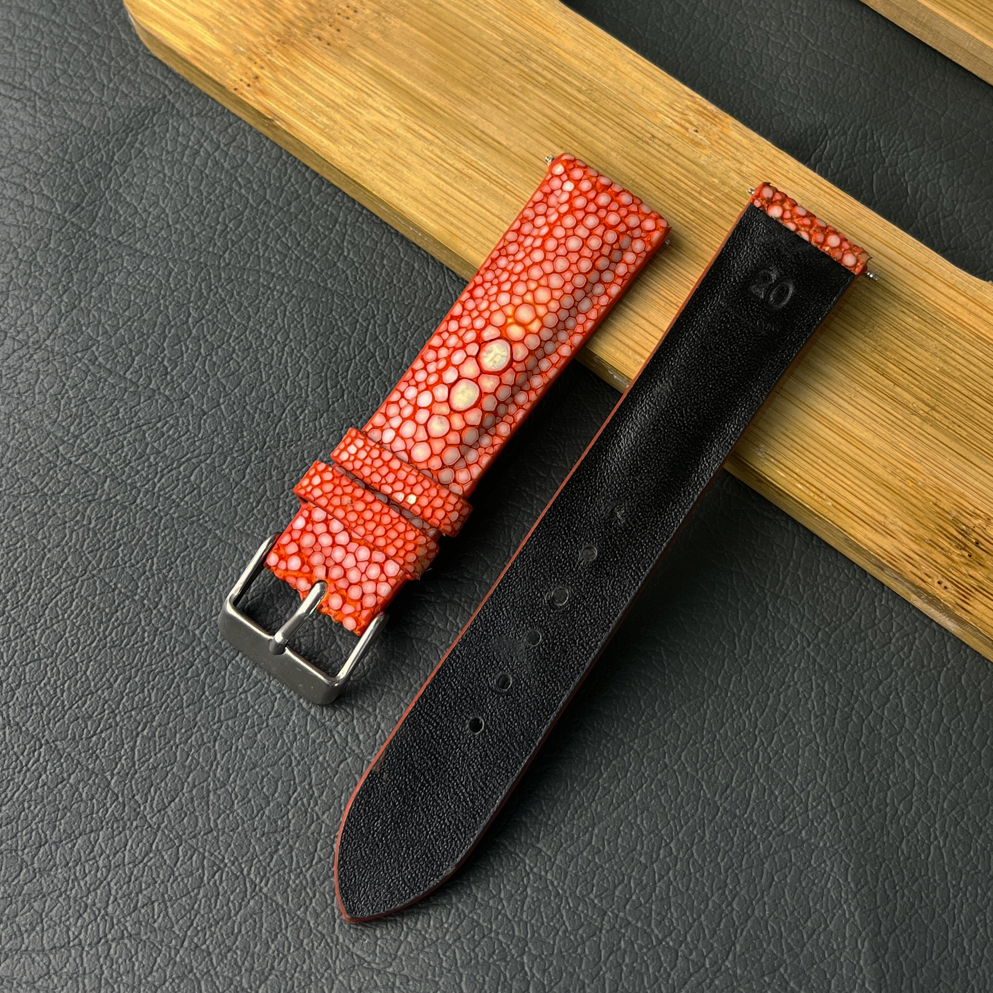 Genuine Orange Pearl Stingray Leather Watch Band