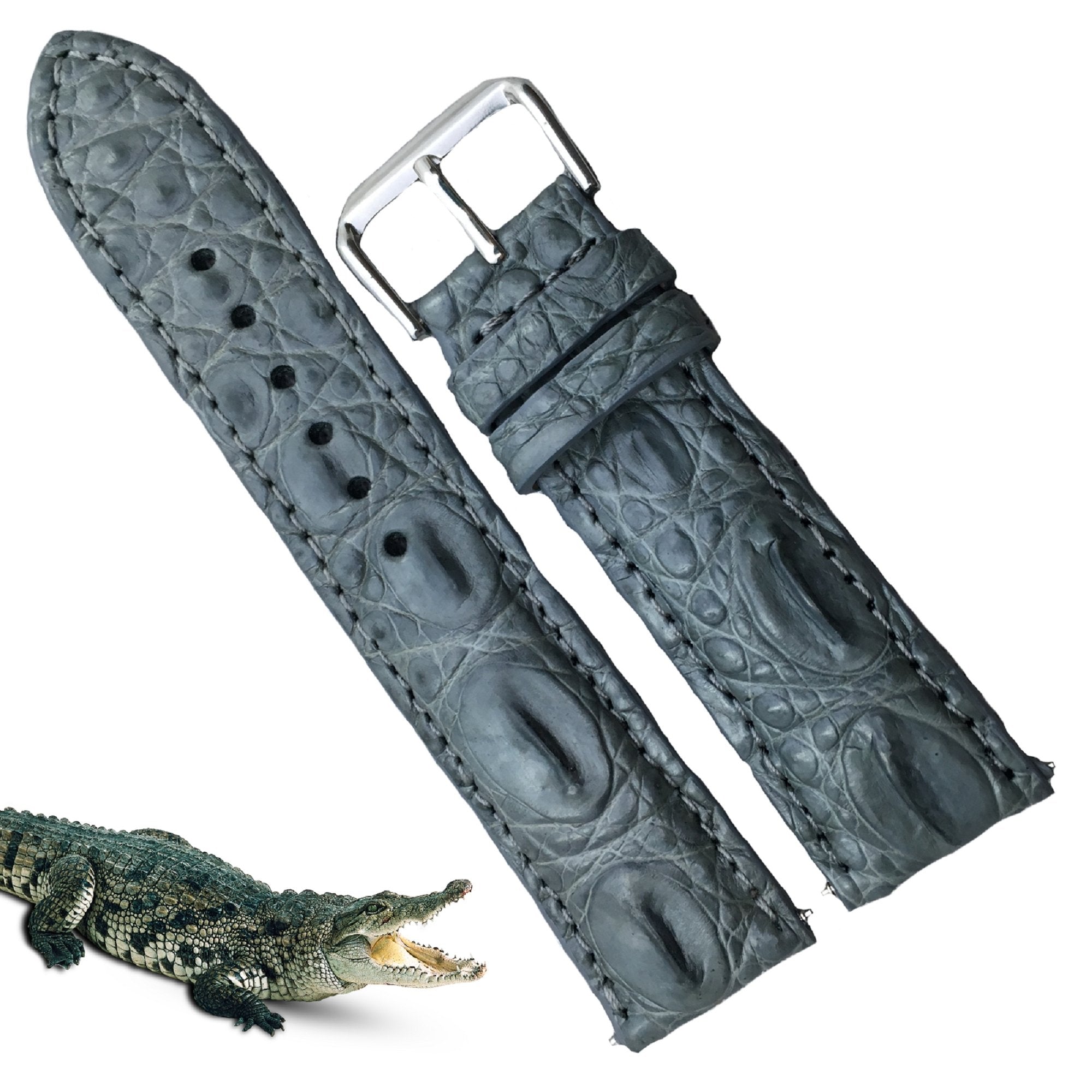 Gray Alligator Leather Watch Band | Crocodile Quick Release Replacement Strap | DH-43 - Vinacreations