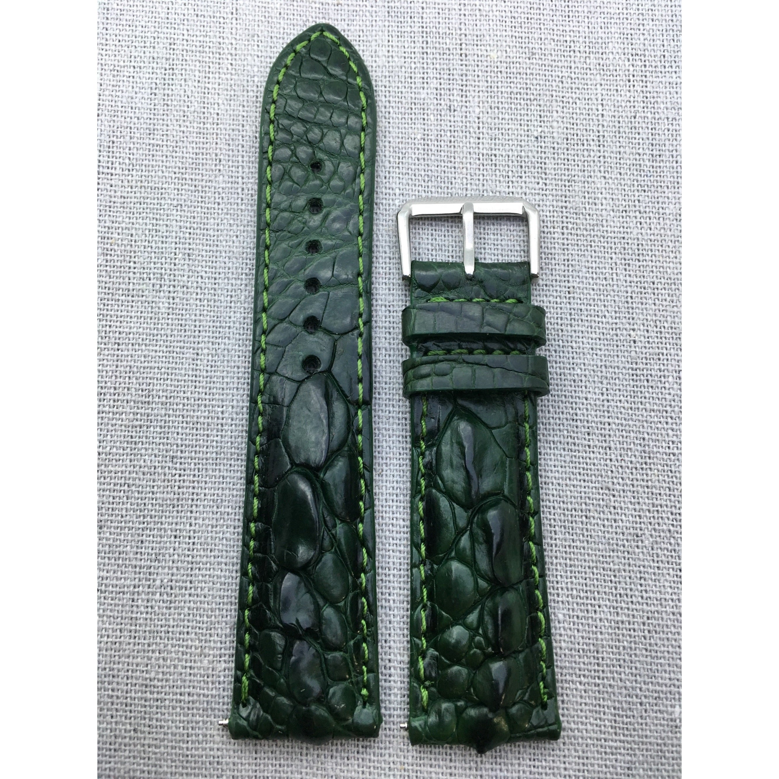 Green Alligator Hornback Leather Watch Band | Luxury Quick Release Buckle Strap | DH-81 - Vinacreations