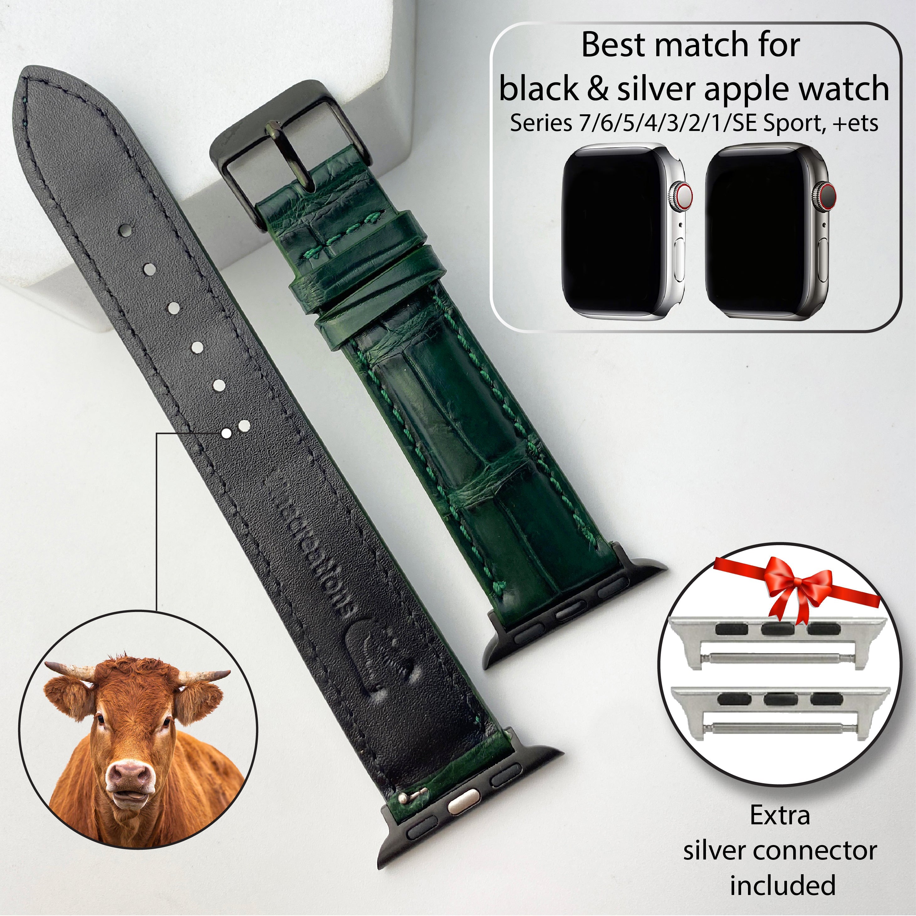 Green Alligator Leather Watch Band Compatible with Apple Watch IWatch Series 7 6 5 4 3 2 1 SE | AW-08 - Vinacreations