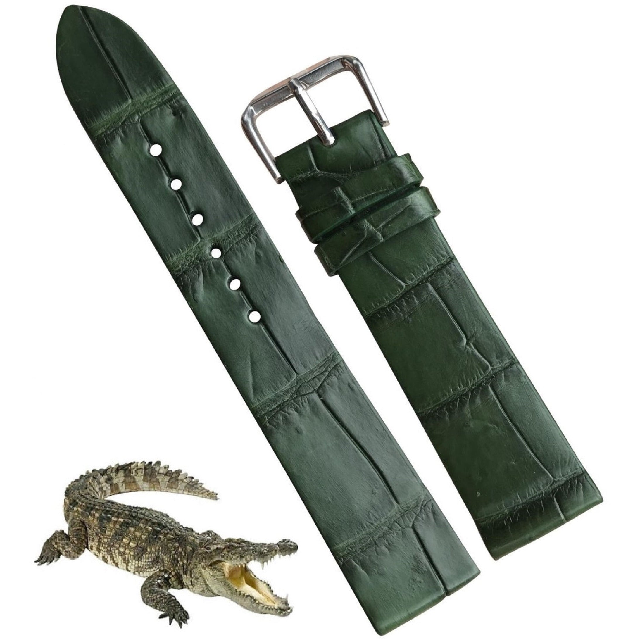 Green Alligator Leather Watch Band For Men | Premium Crocodile Quick Release Replacement Wristwatch Strap | DH-14 - Vinacreations