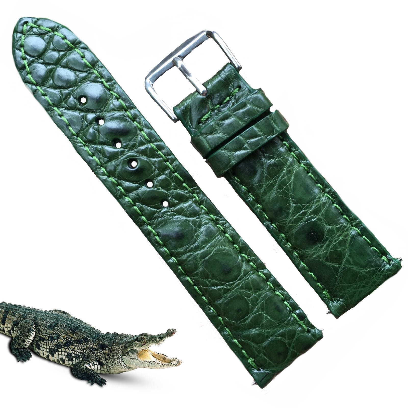 Green Alligator Leather Watch Band For Men | Premium Crocodile Quick Release Replacement Wristwatch Strap | DH-46 - Vinacreations