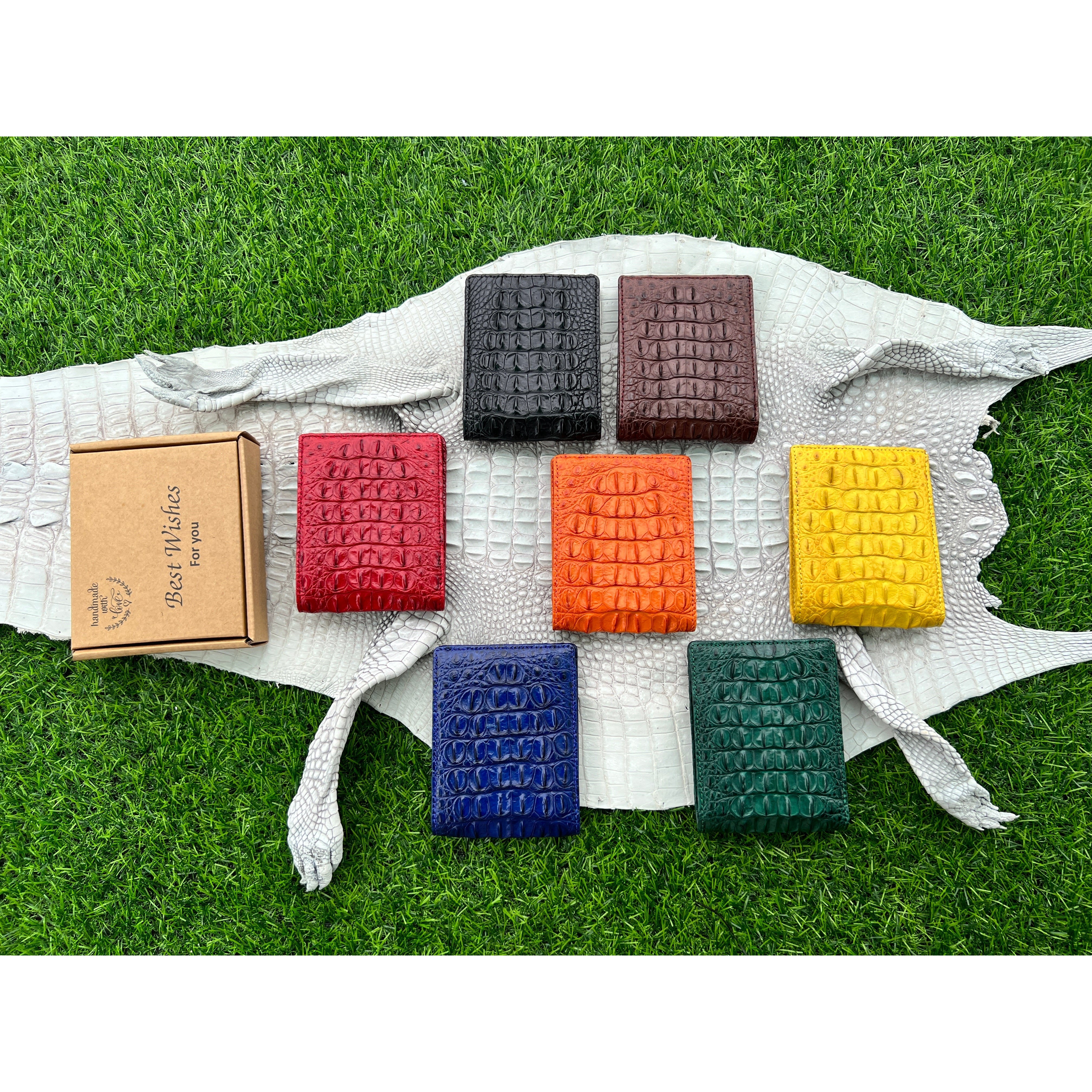 Green Double Side Alligator Hornback Leather Bifold Wallet For Men | Handmade Crocodile Wallet RFID Blocking | VINAM-110 - Vinacreations