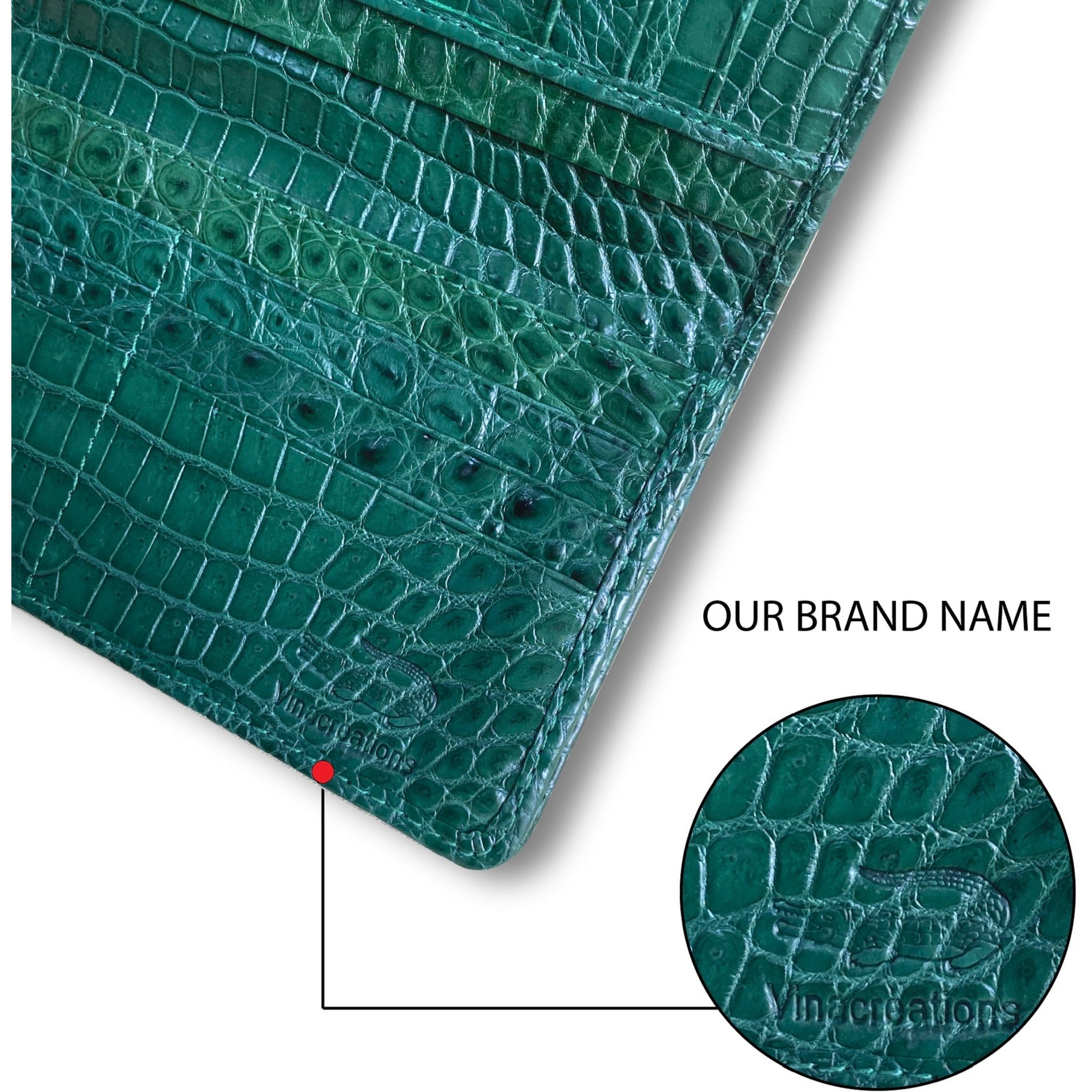 Green Double Side Alligator Long Wallet For Men | Premium Crocodile Leather Checkbook RFID Blocking | LON88-CS - Vinacreations