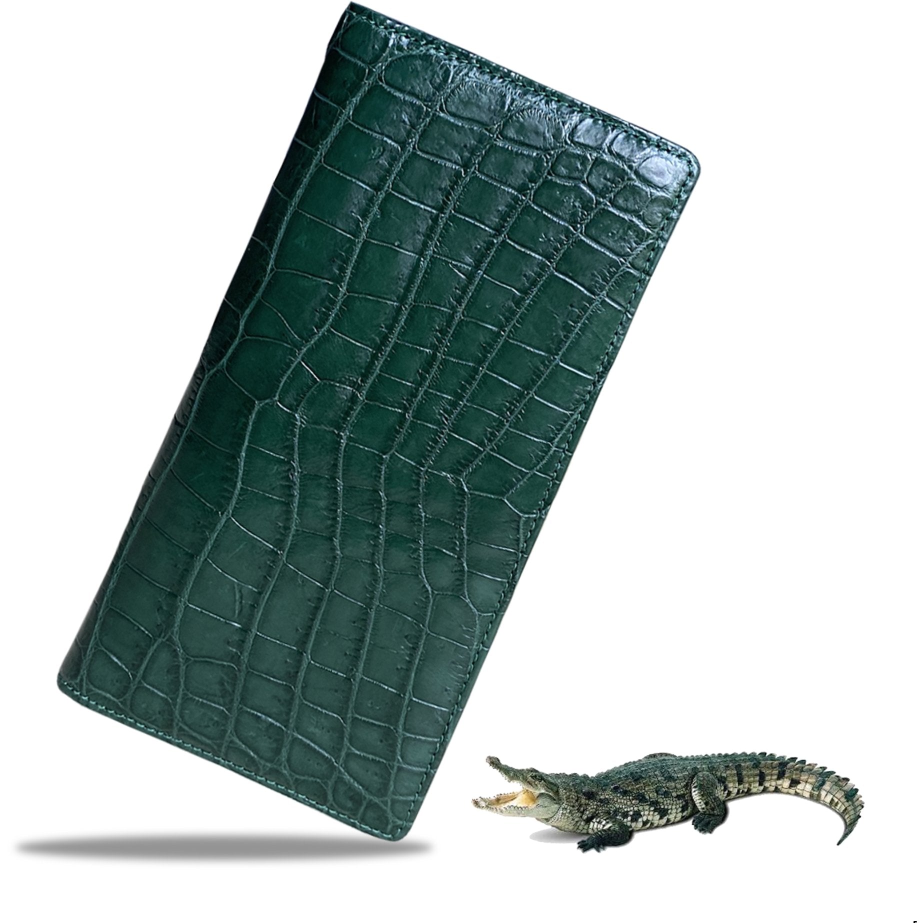 Green Double Side Alligator Long Wallet For Men | Premium Crocodile Leather Checkbook RFID Blocking | LON88-CS - Vinacreations