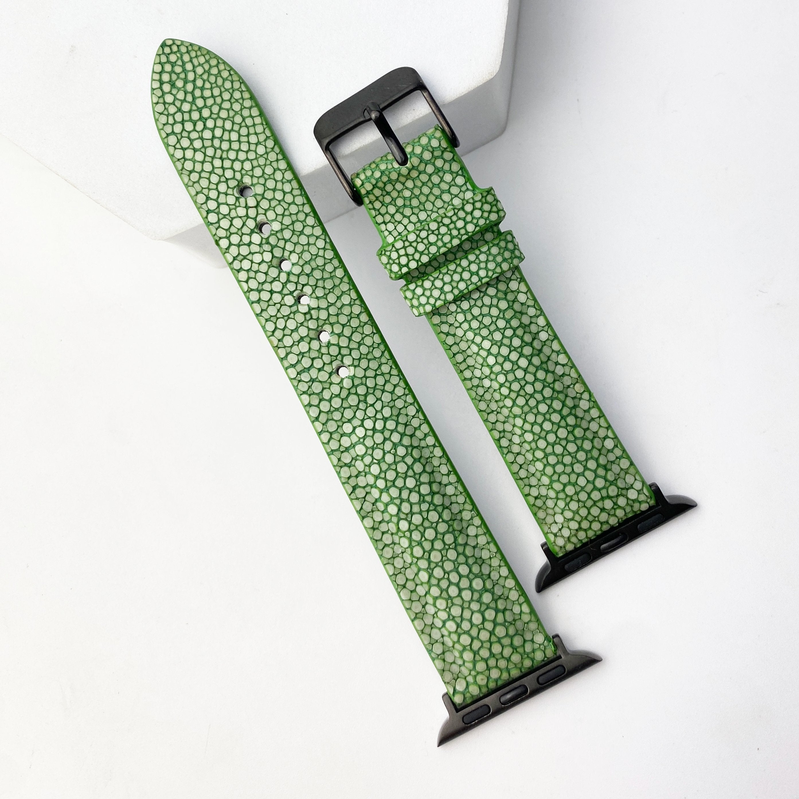 Green Stingray Leather Watch Band Compatible with Apple Watch IWatch Series 7 6 5 4 3 2 1 | AW-68 - Vinacreations
