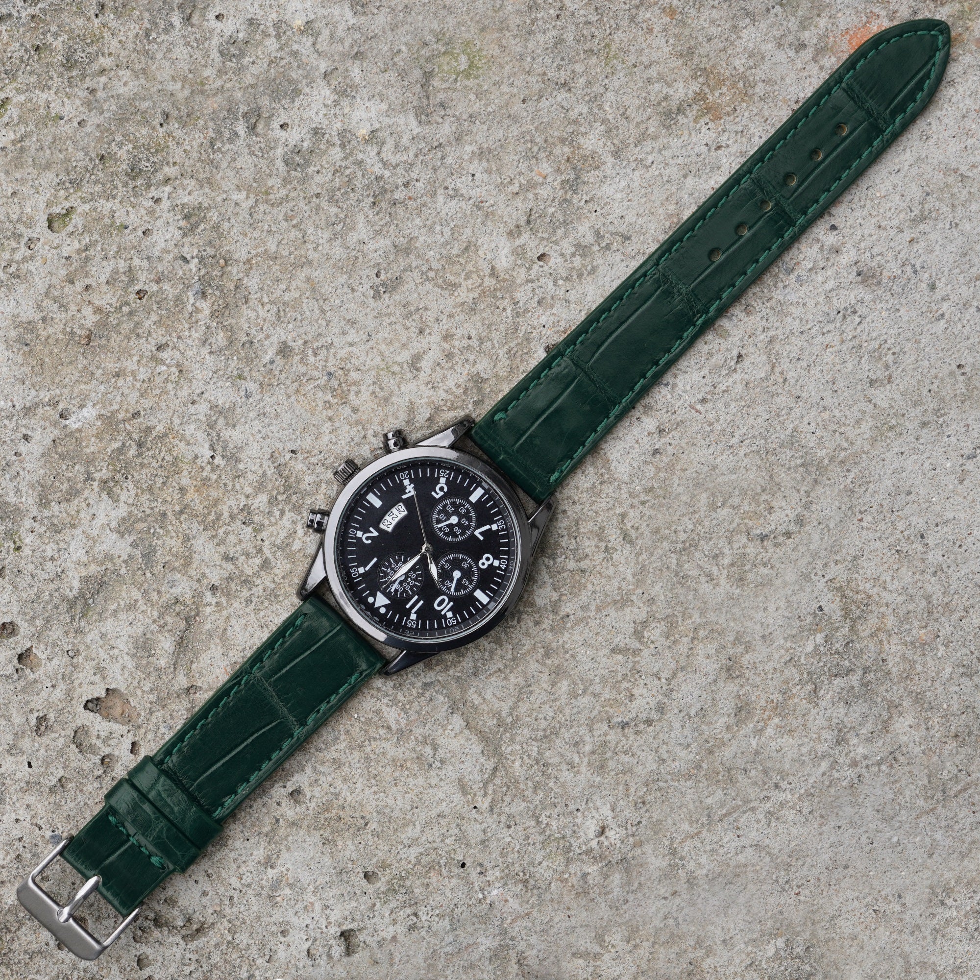 Flat Green Alligator Leather Watch Band