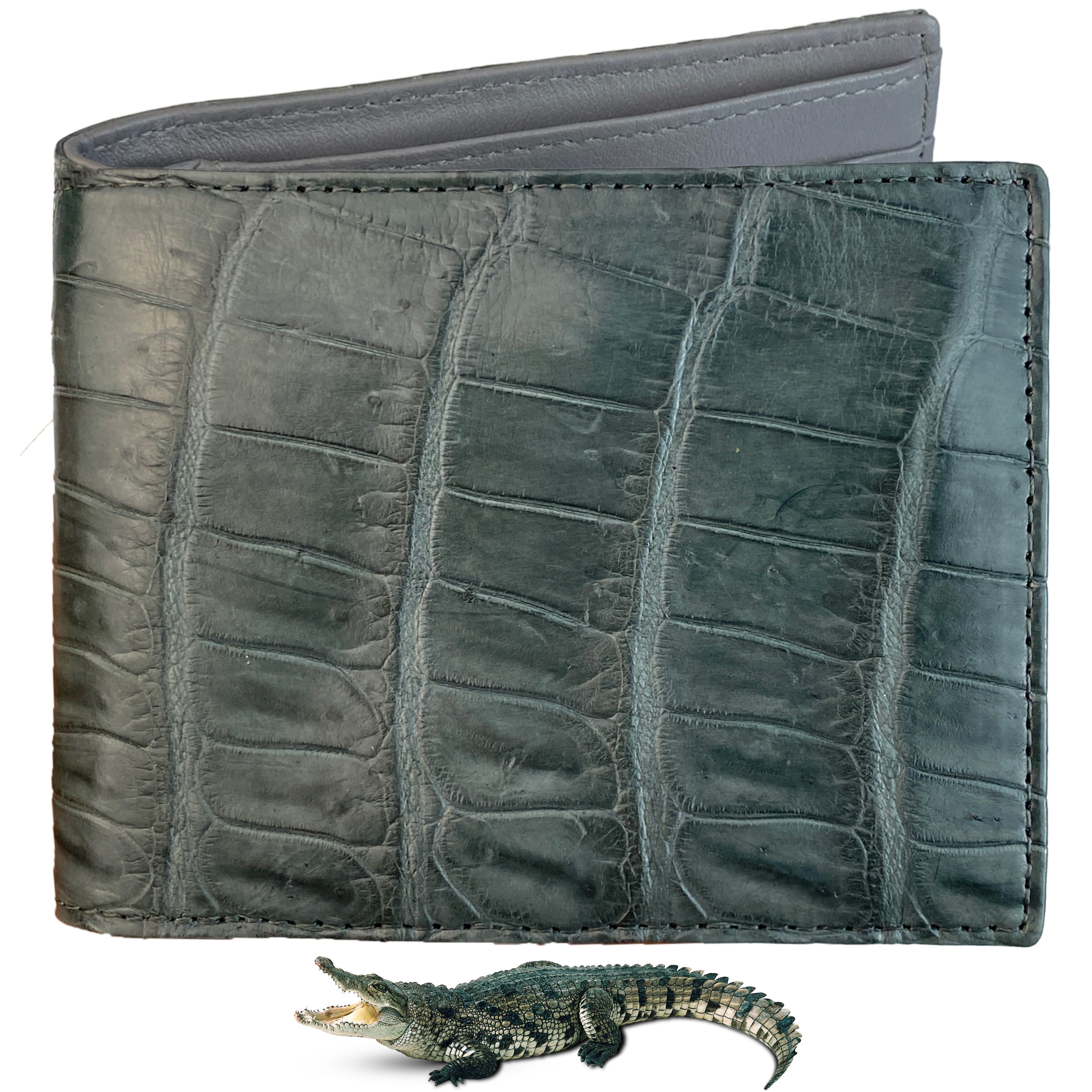 Grey Alligator Belly Leather Bifold Wallet for Men RFID Blocking | VINAM-48 - Vinacreations