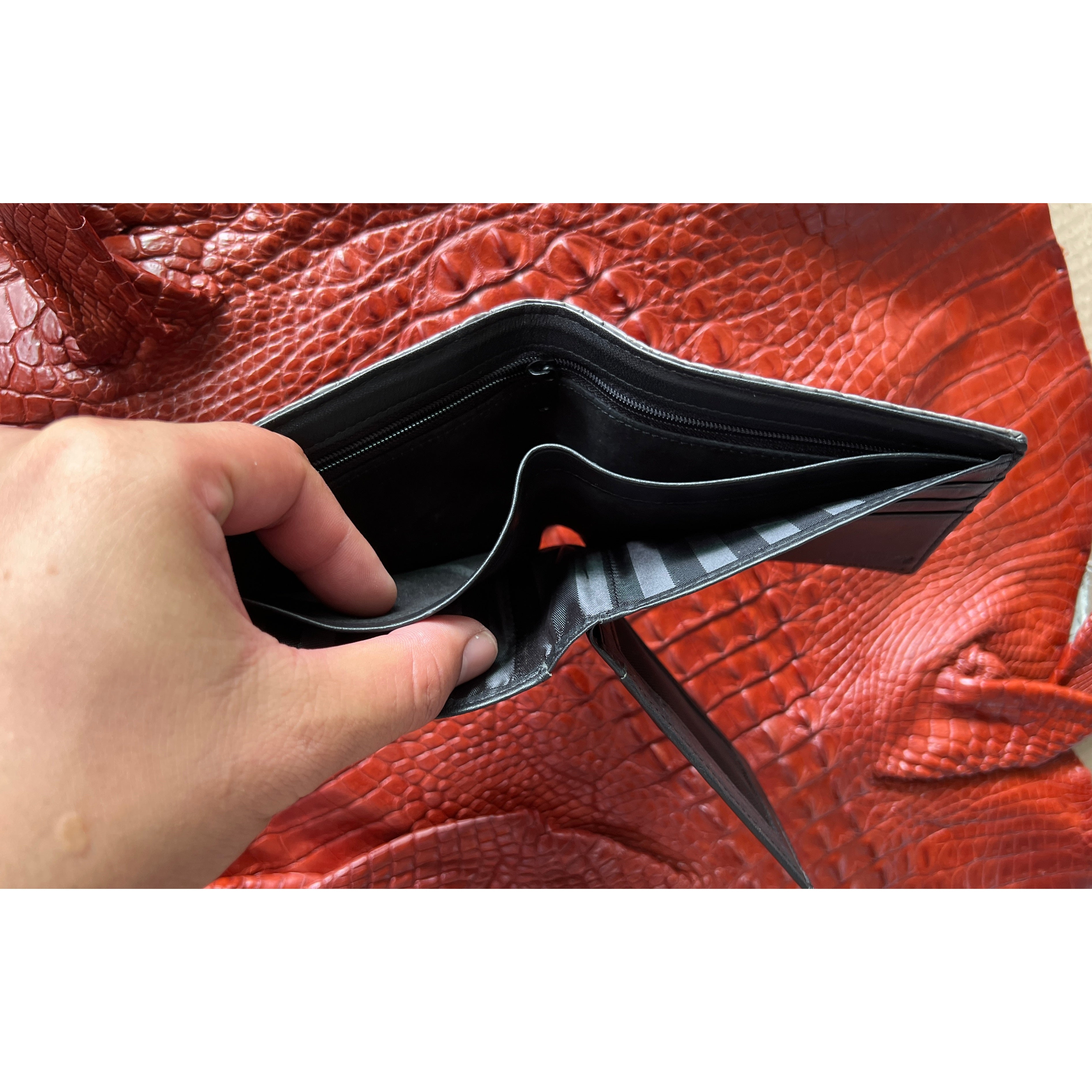 Grey Alligator Skin Bifold Wallet For Men | Handmade Crocodile Leather Wallet RFID Blocking | VL2083 - Vinacreations