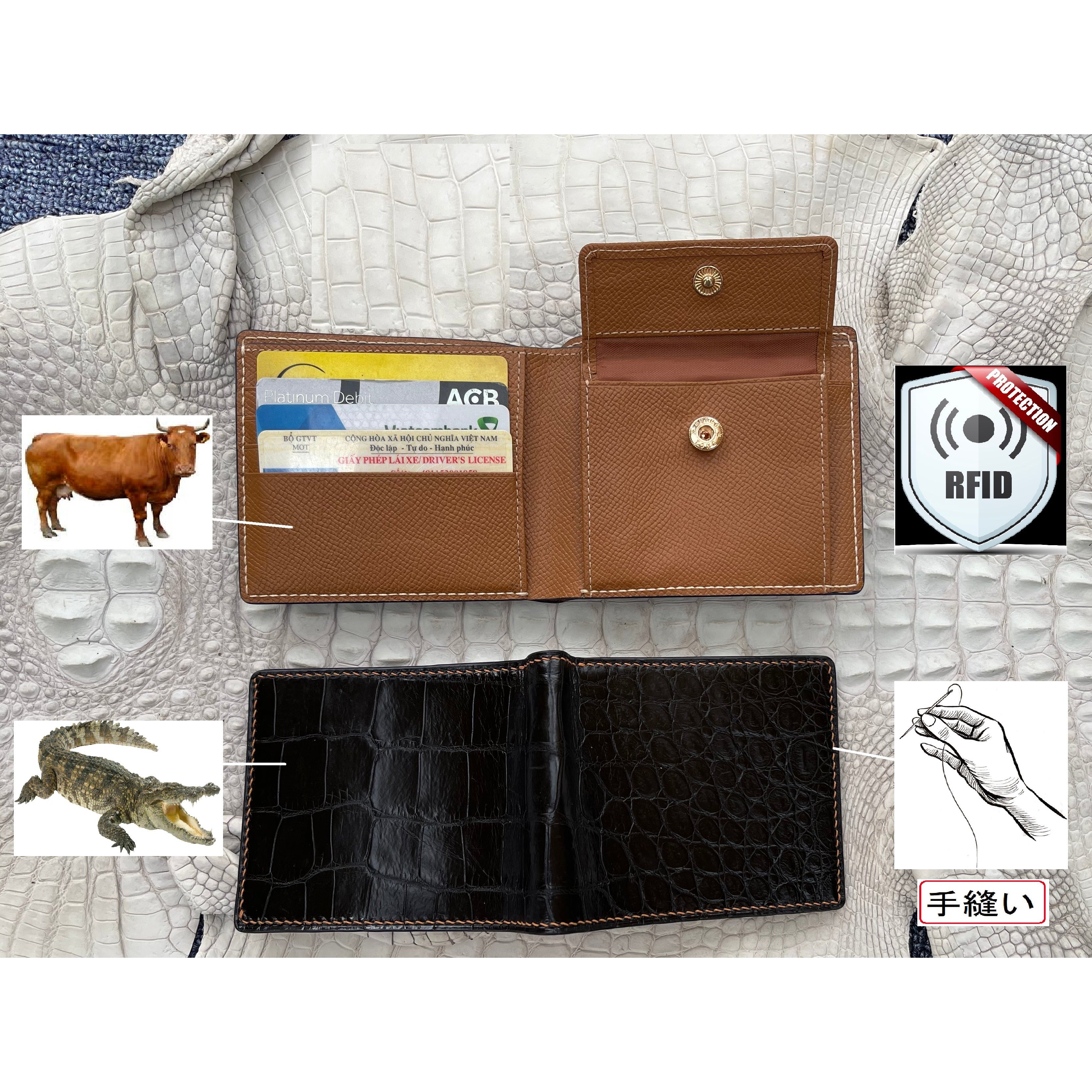 Hand-stitched Black Alligator Leather Bifold Wallet | RFID Blocking | Coin Pocket | VINAM-94 - Vinacreations