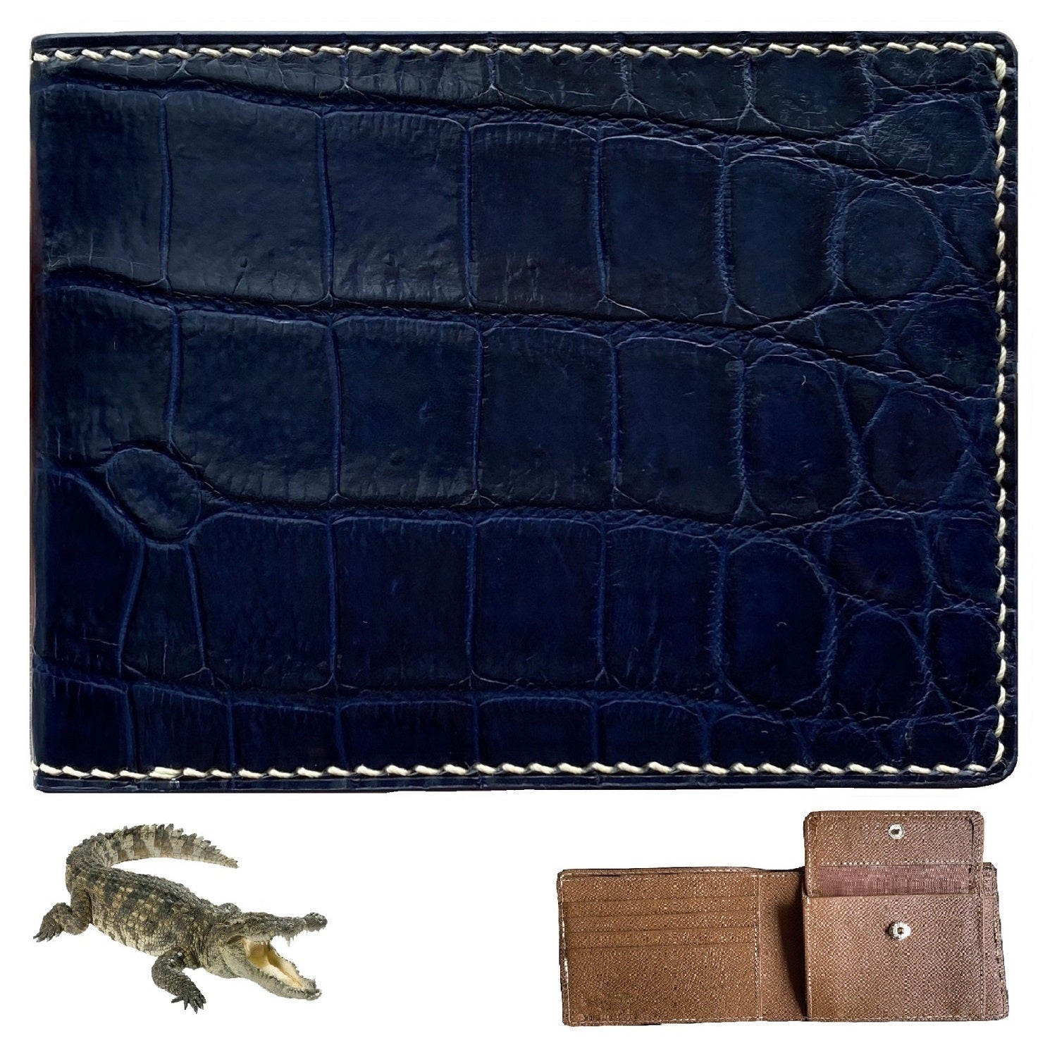 Hand-stitched Navy Blue Alligator Leather Double Side Wallet For Men |RFID Blocking | Coin Pocket | VINAM-92 - Vinacreations