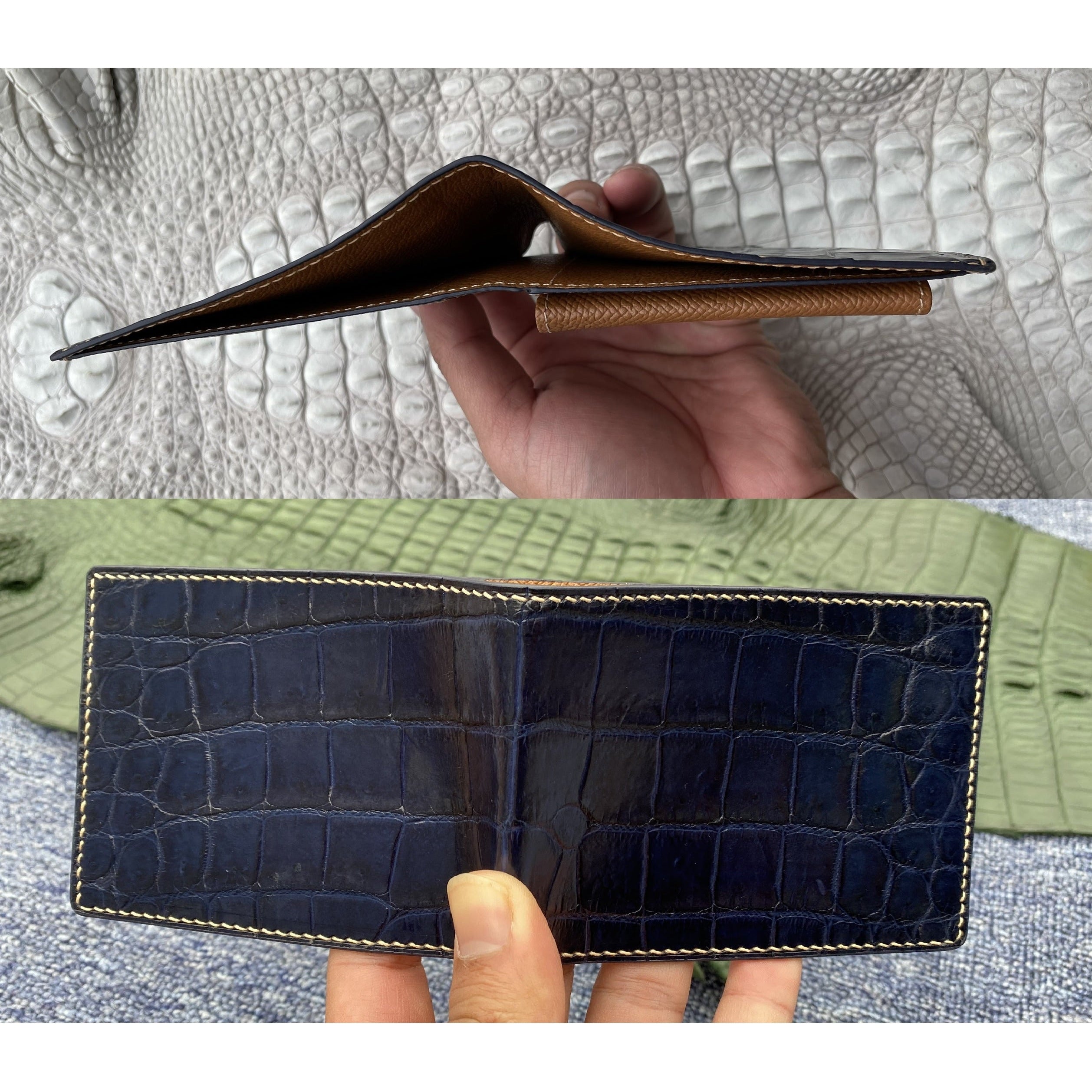 Hand-stitched Navy Blue Alligator Leather Double Side Wallet For Men |RFID Blocking | Coin Pocket | VINAM-92 - Vinacreations