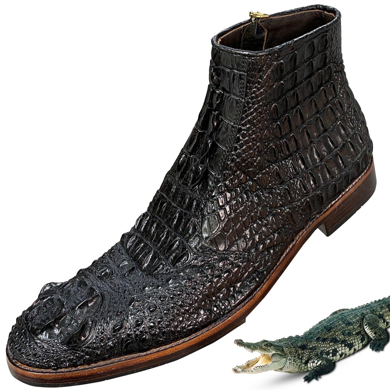 Handcrafted Black Genuine Croc Leather Chelsea Boot Wedding Shoes ...