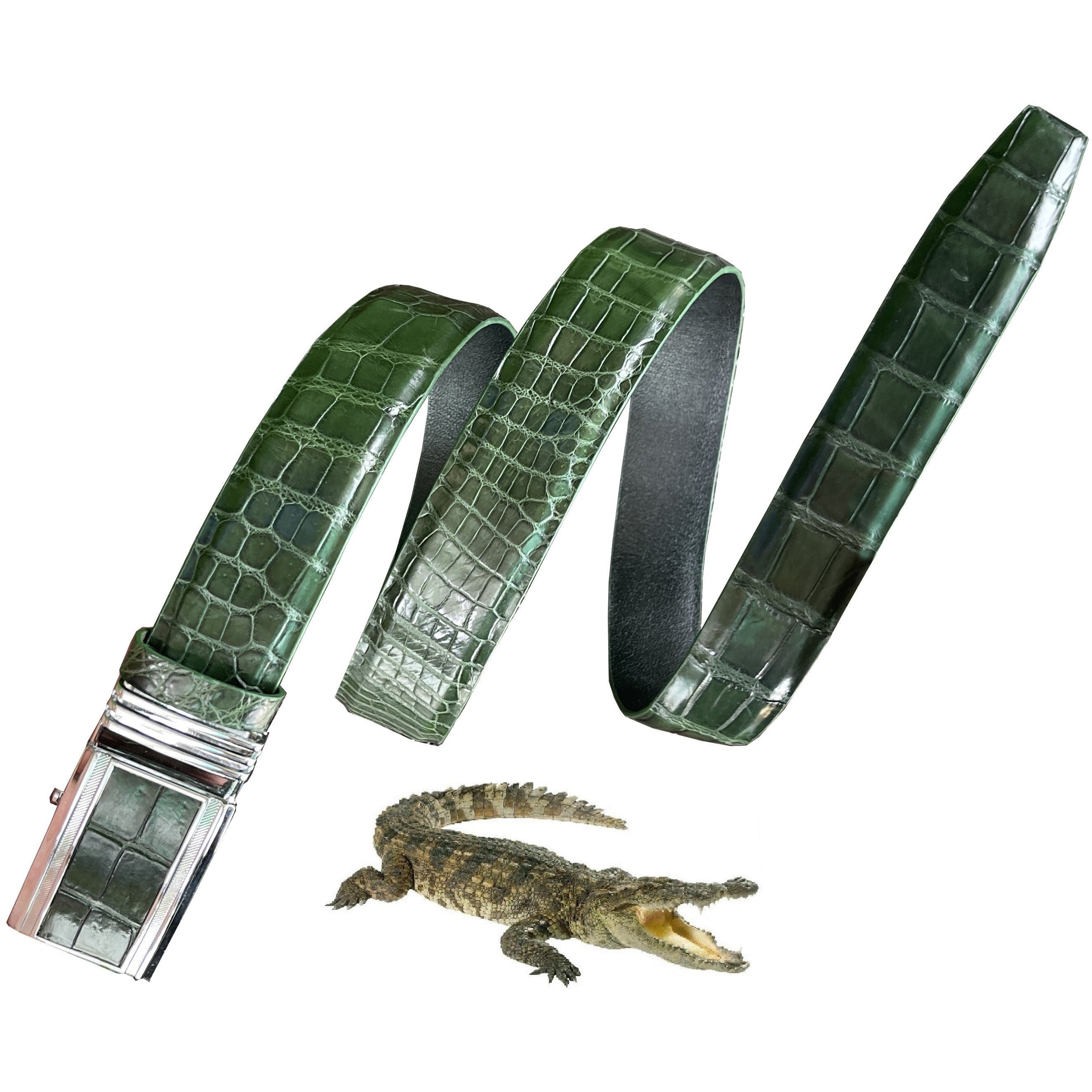 Handcrafted Green Alligator Belt Men's - Crocodile Skin Belly Belt 1.5" - Automactic Buckle - BE-GRE-08 - Vinacreations