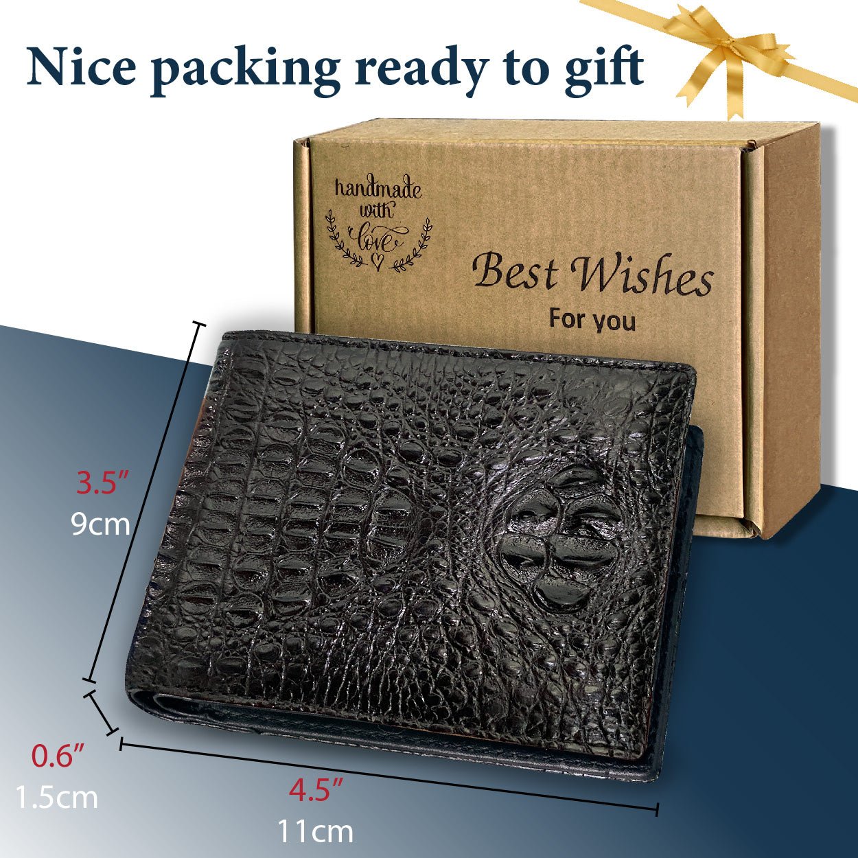 Handmade Black Alligator Hornback Bifold Wallet RFID Blocking for Men | VINAM-43 - Vinacreations