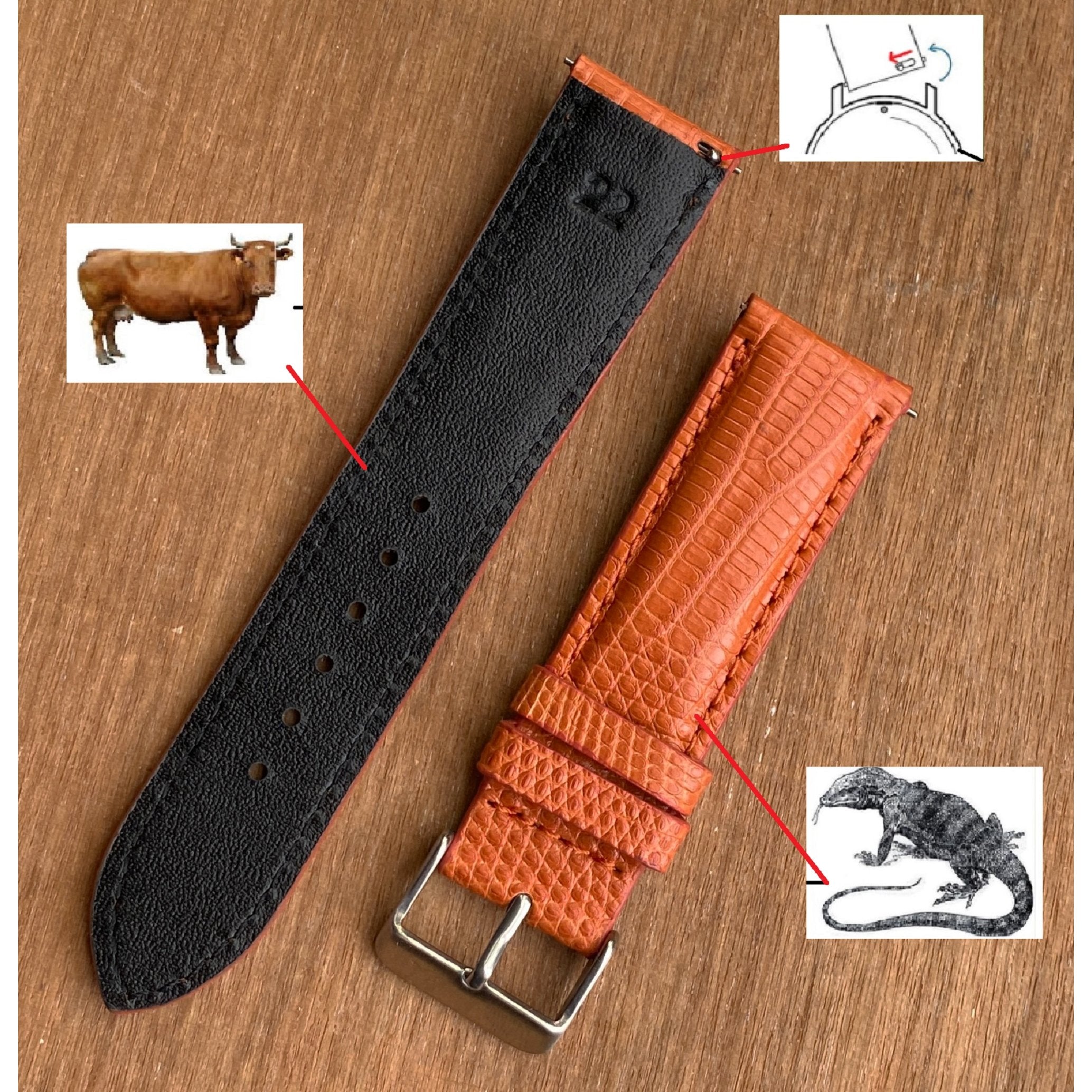 Handmade Orange Lizard Leather Watch Band For Men Quick Release Replacement Wristwatch Strap | DH-160 - Vinacreations