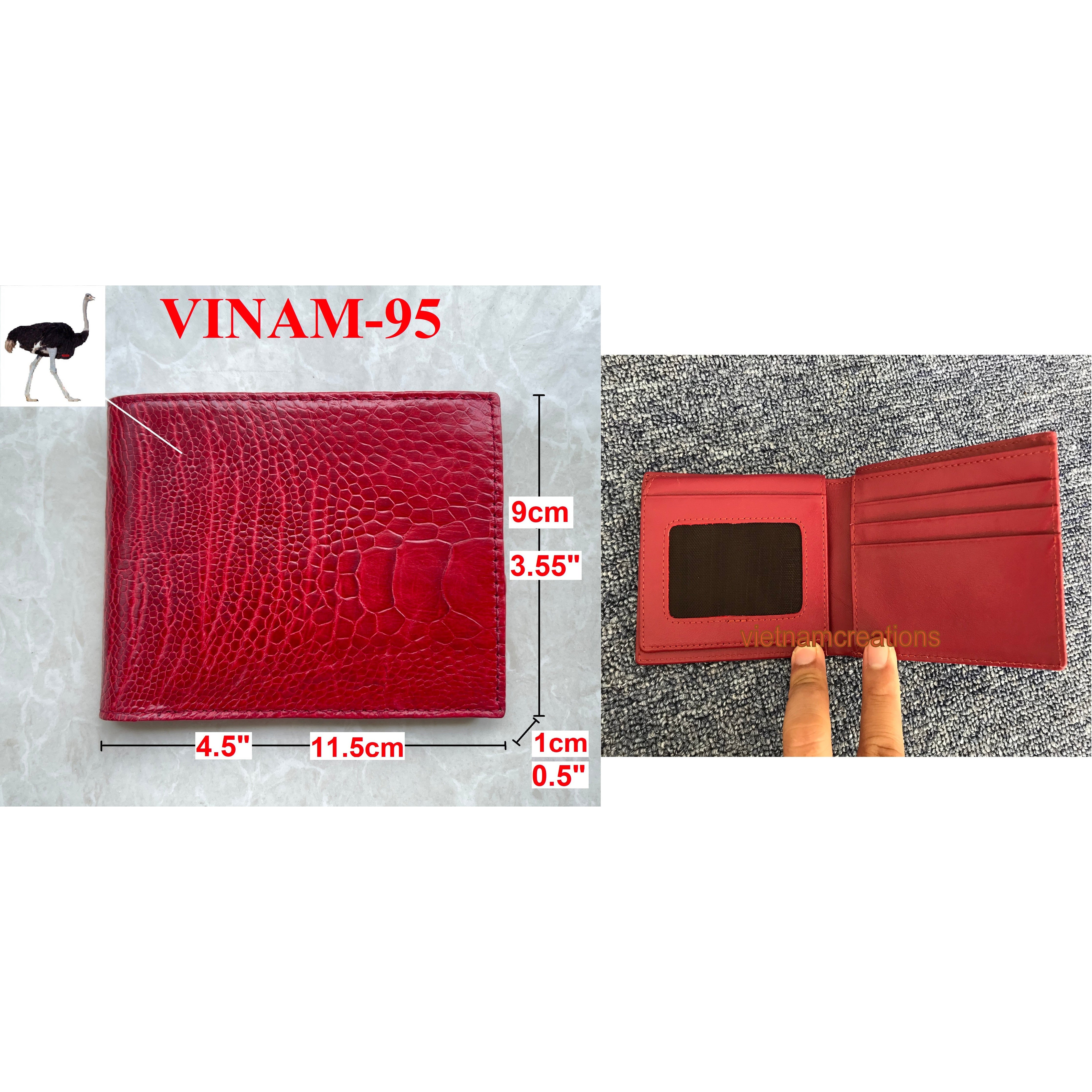 Handmade Red Slim Bifold Ostrich Leather Wallet RFID Blocking For Men | VINAM-95 - Vinacreations