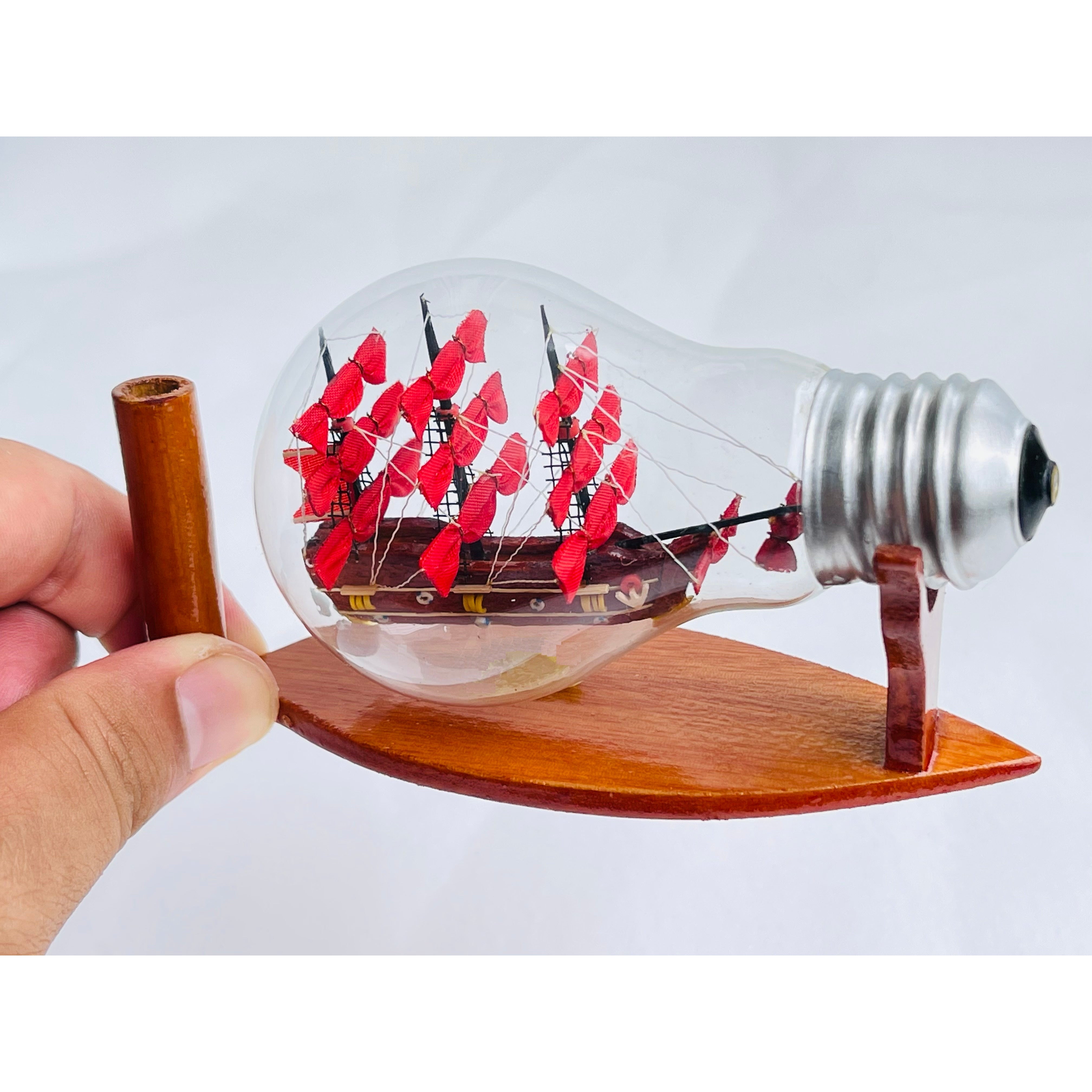 HMS Victory Ship Handmade Ship In Bottle Nautical Style With Red Sail - Vinacreations