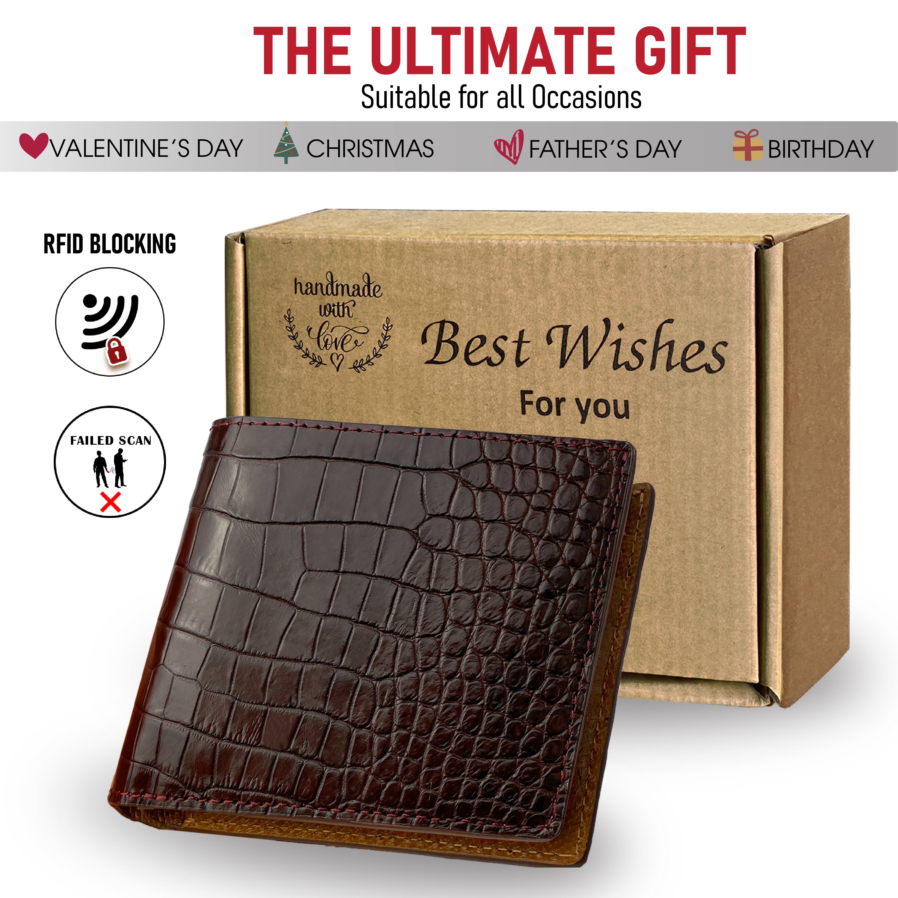 Husband Wallet From Wife Engraved Alligator Bifold Wallet Personalized Crocodile RFID Wallet Gift for Men - Vinacreations