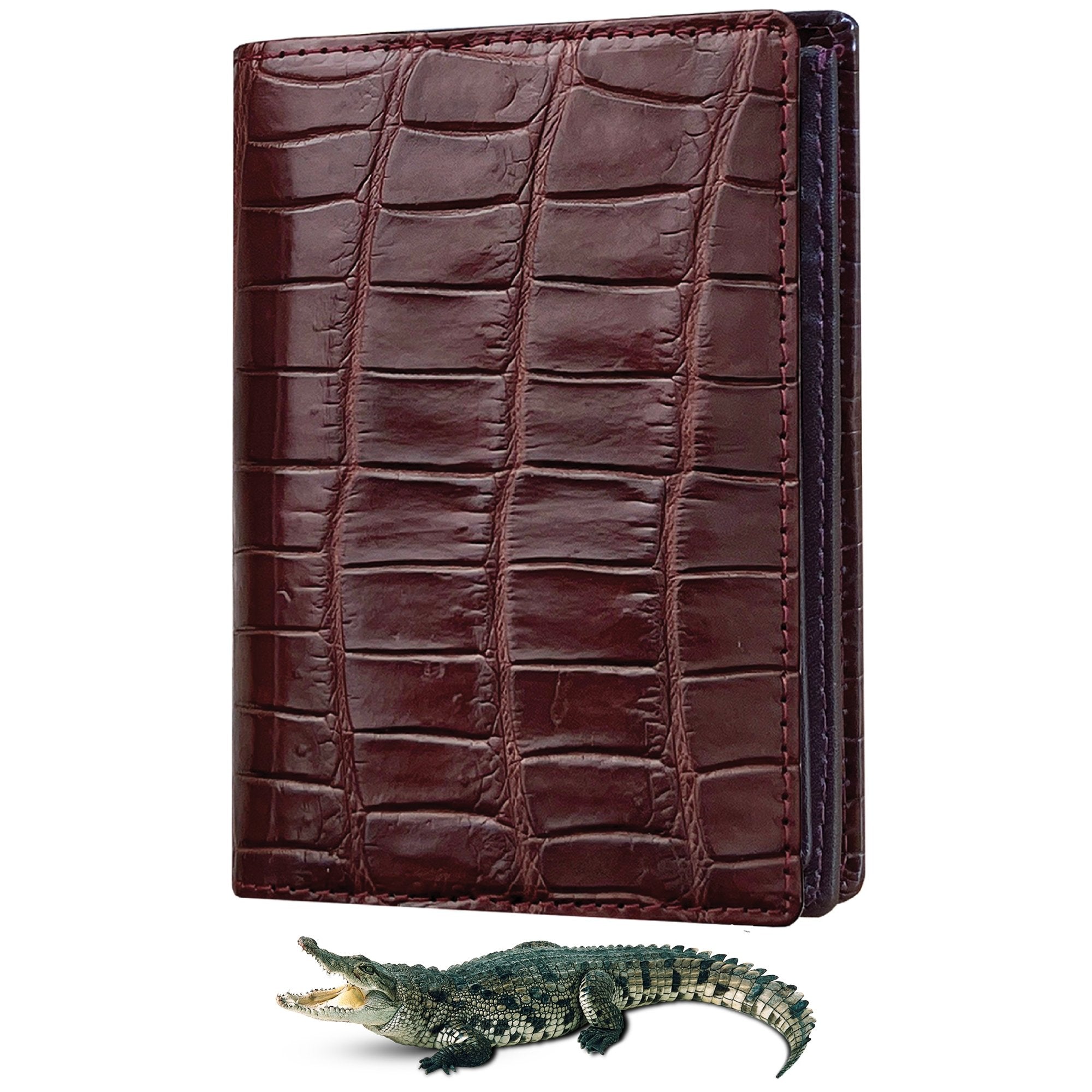 Large Capacity Alligator Leather Vertical Bifold Wallet | Crocodile Credit Card Holder for Men with 15 Card Slots | Dark Brown DUN33 - Vinacreations