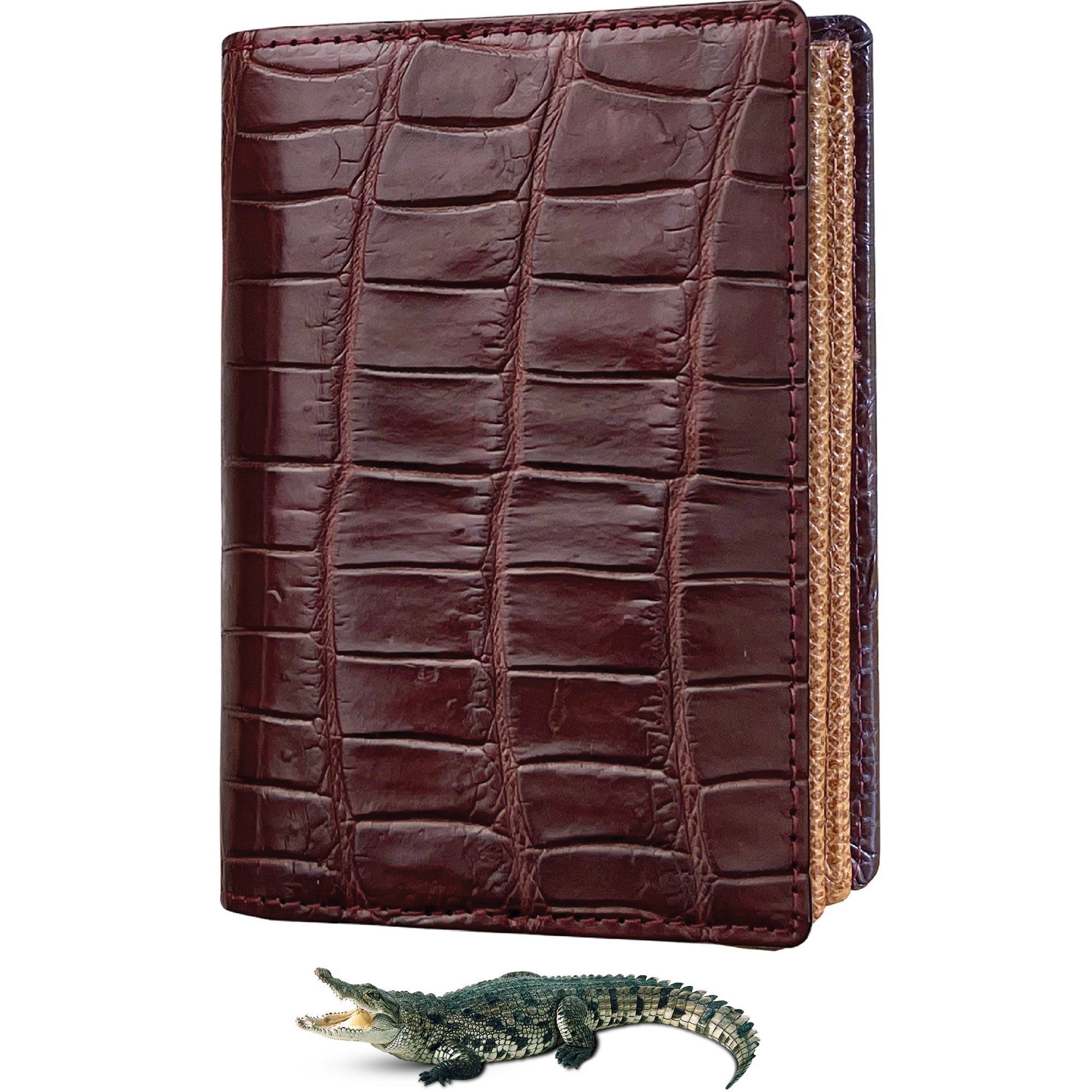 Large Capacity Alligator Leather Vertical Bifold Wallet | Crocodile Credit Card Holder for Men with 15 Card Slots | Dark Brown DUN36 - Vinacreations
