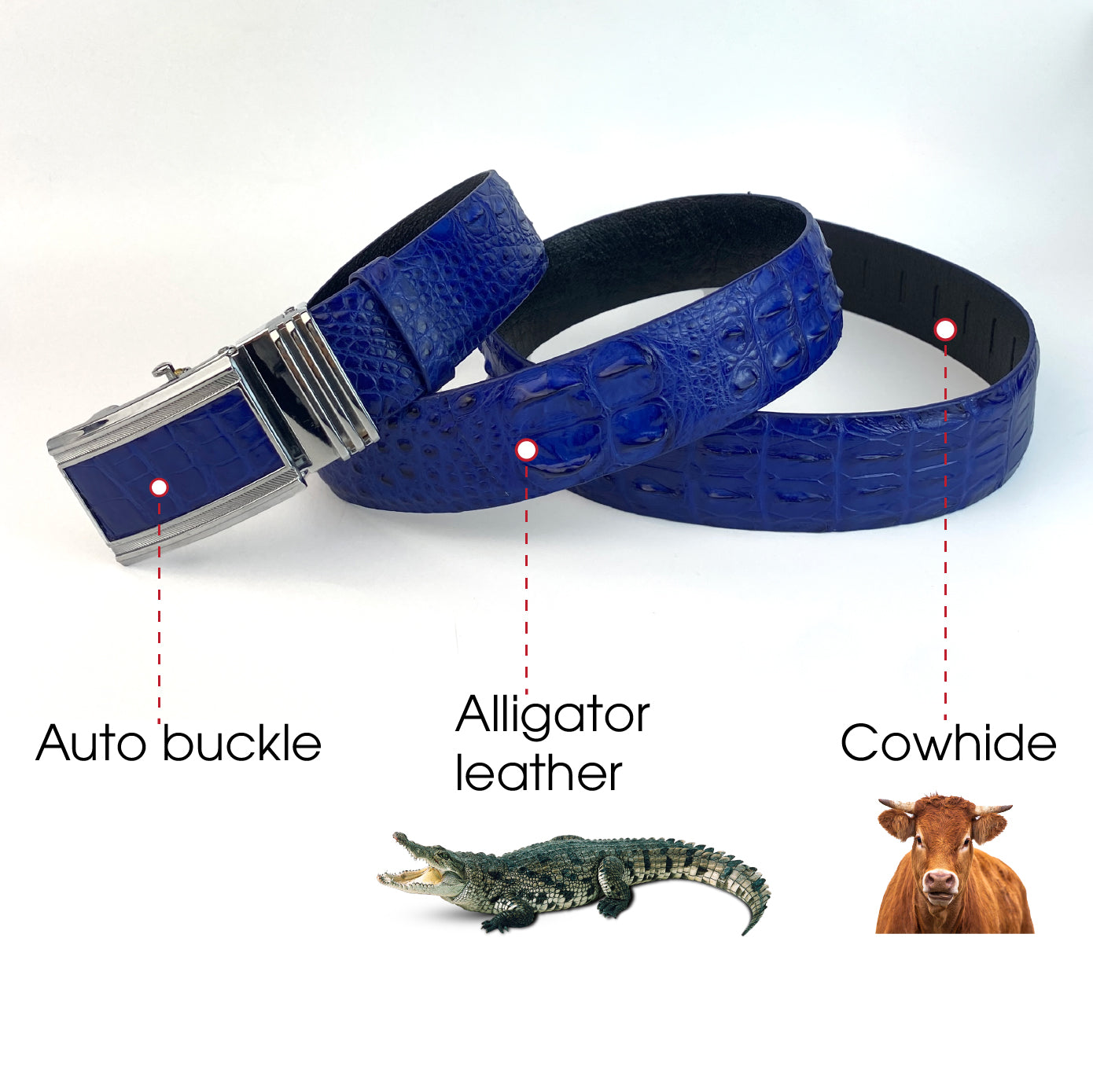 Blue Alligator Auto Buckle HornBack Leather Belt For Men