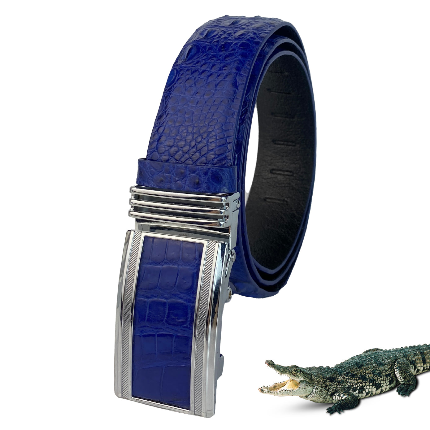 Blue Alligator Auto Buckle HornBack Leather Belt For Men