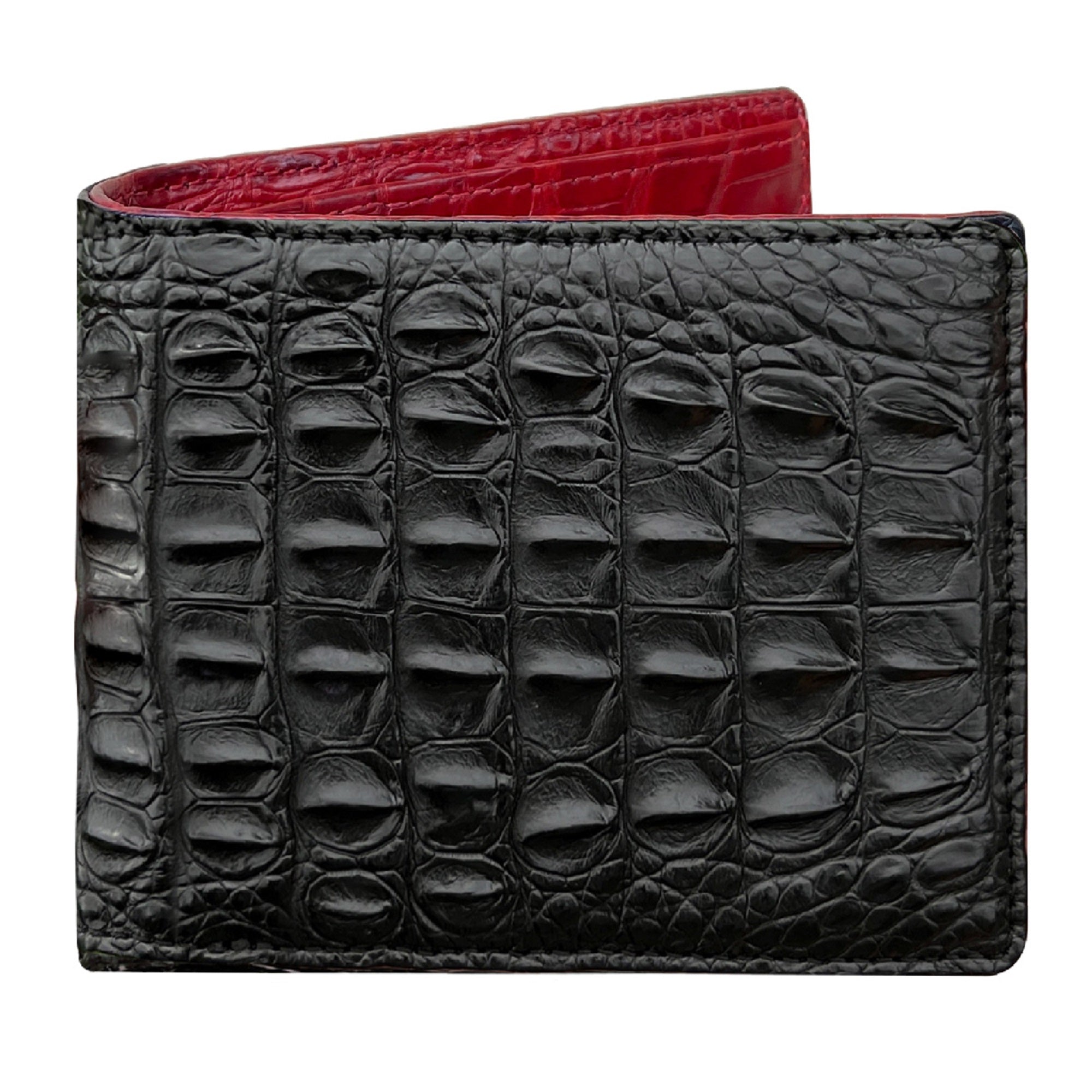 Black Double Side Alligator Hornback Leather Bifold Wallet