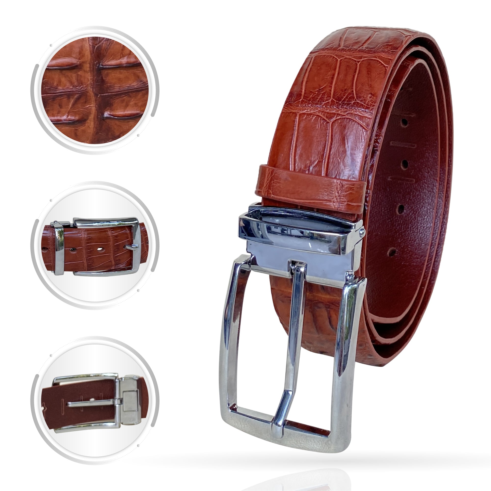 Light Brown Alligator HornBack Leather Belt For Men - Pin Buckle | BEHO66-PIN - Vinacreations