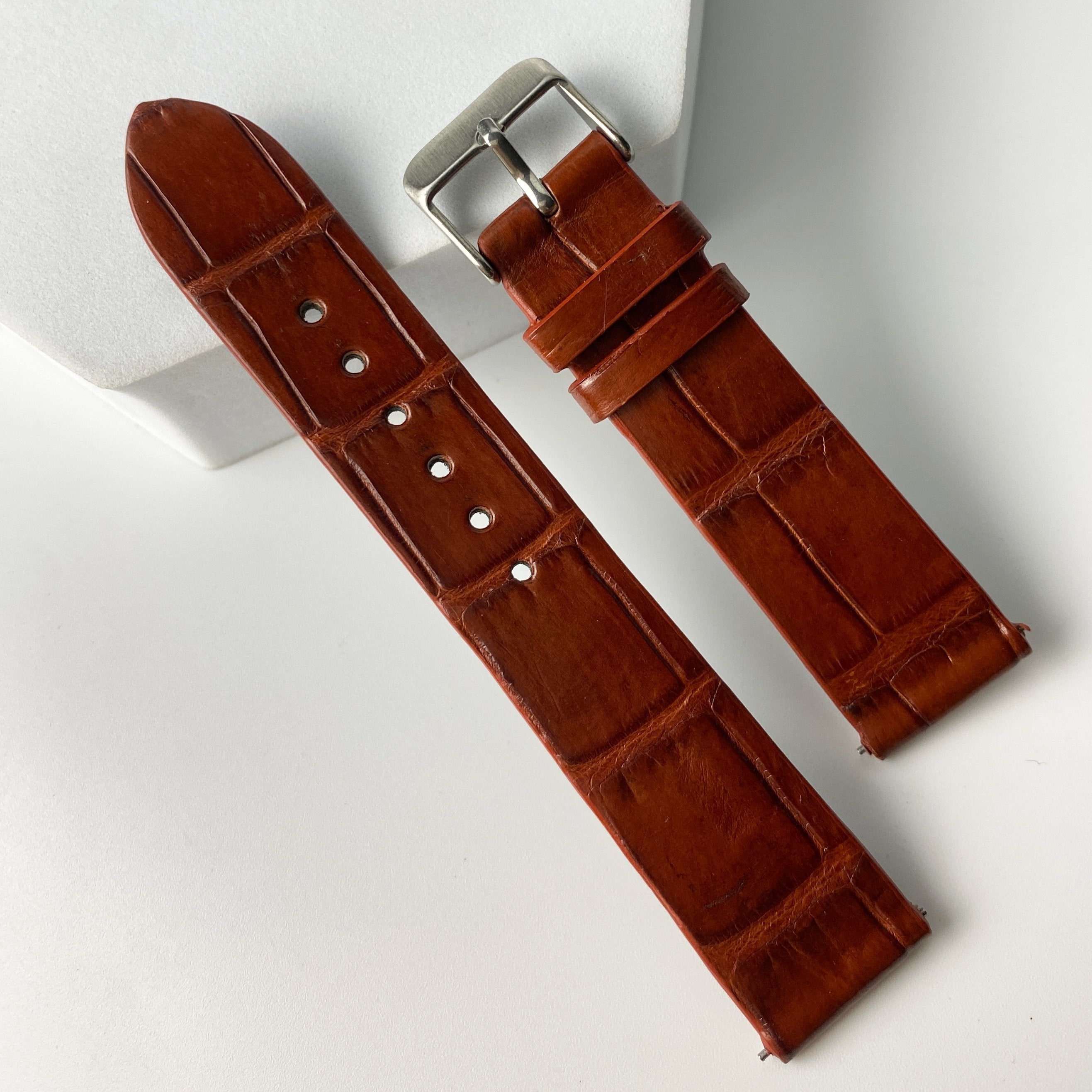 Light Brown Alligator Leather Watch Band For Men DH-13 - Vinacreations