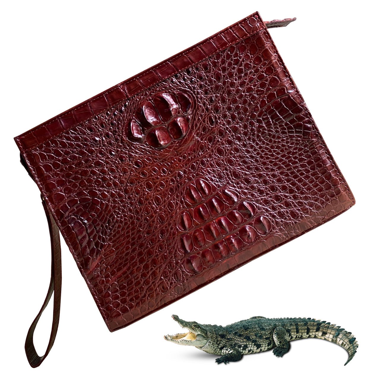 Light Brown Alligator Mens Big Wristlet Clutch Purse Business Bag Premium Crocodile Handbag RFID Blocking CLUT06 - Vinacreations