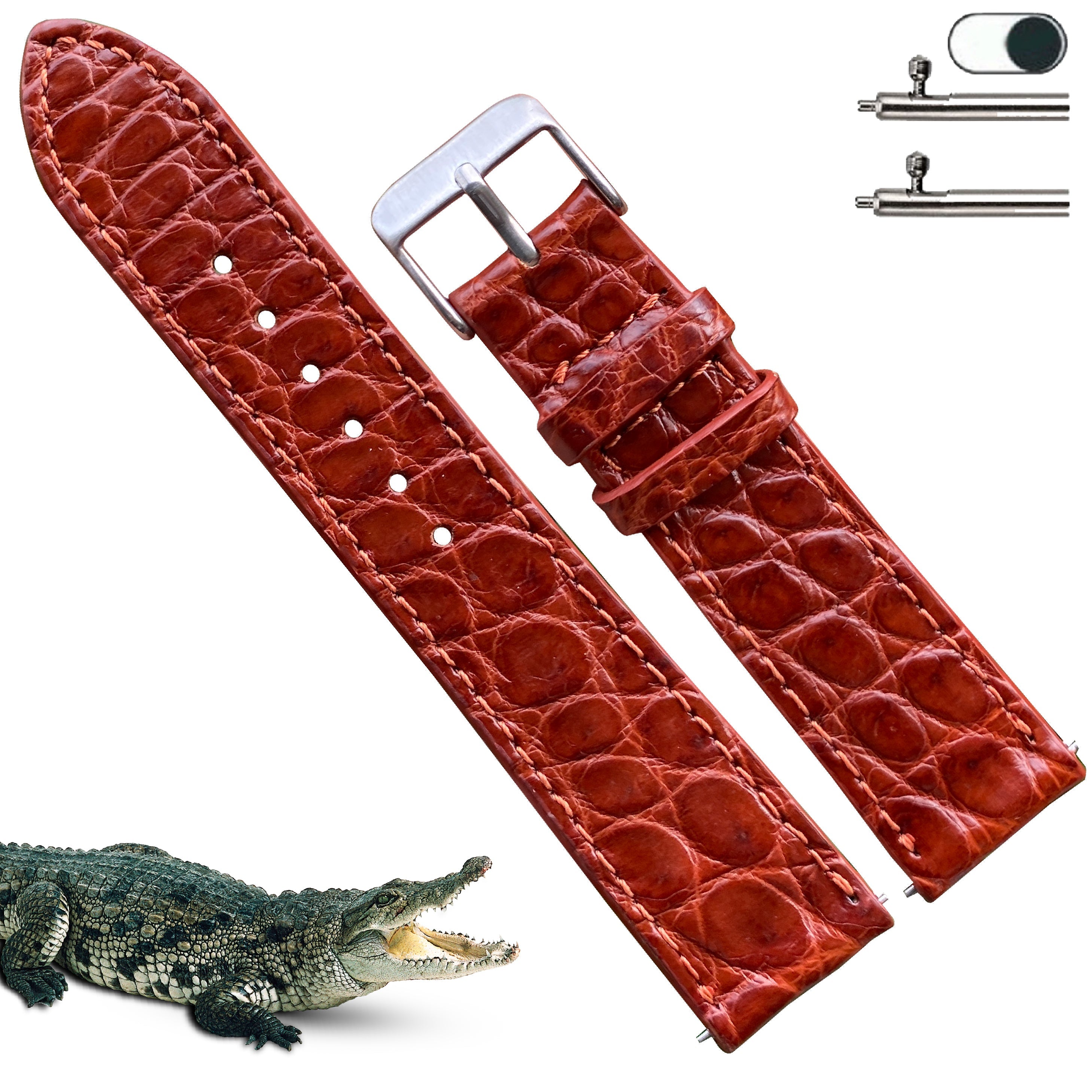 Light Brown Flat Alligator Leather Watch Band For Men | No-Padding | DH-26 - Vinacreations