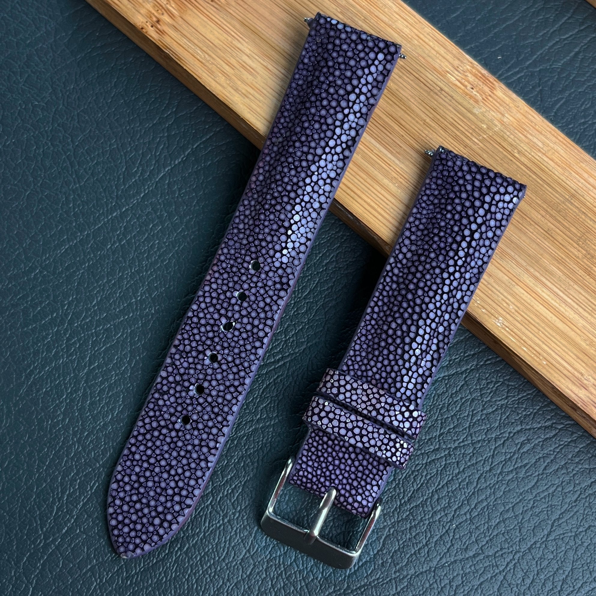 Light purple Stingray Leather Watch Band For Men Replacement Wristwatch Strap - Vinacreations