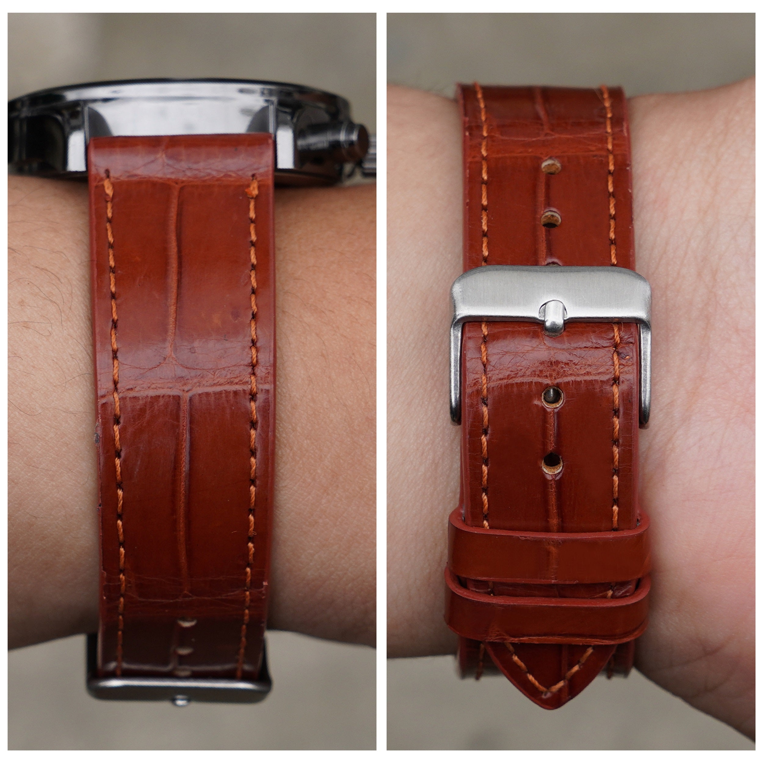 Flat Light Brown Alligator Leather Watch Band
