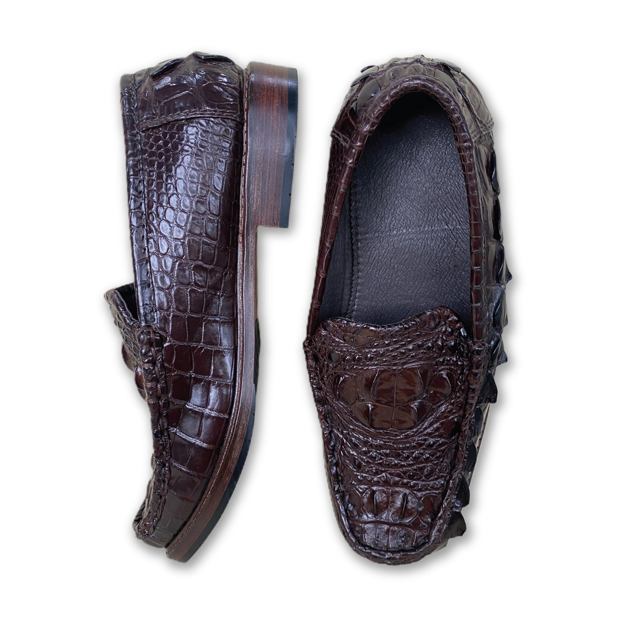 Men Dark Brown Alligator Leather Loafers Slip-On | Crocodile Hornback Skin Exotic Dress Shoes | SH123O - Vinacreations