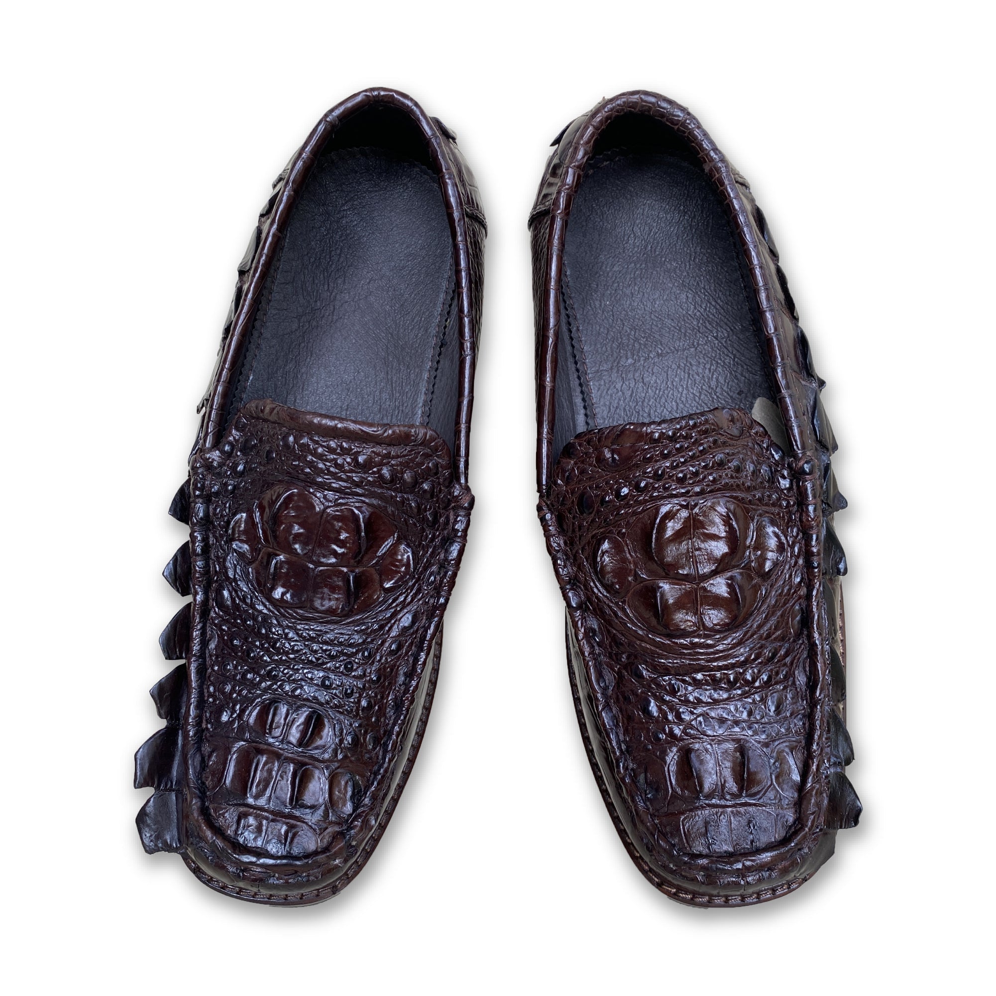 Black Mens Alligator Leather Slip-On Loafer Shoes for Men | Crocodile Hornback Leather Loffer | SH51F, Black / 14