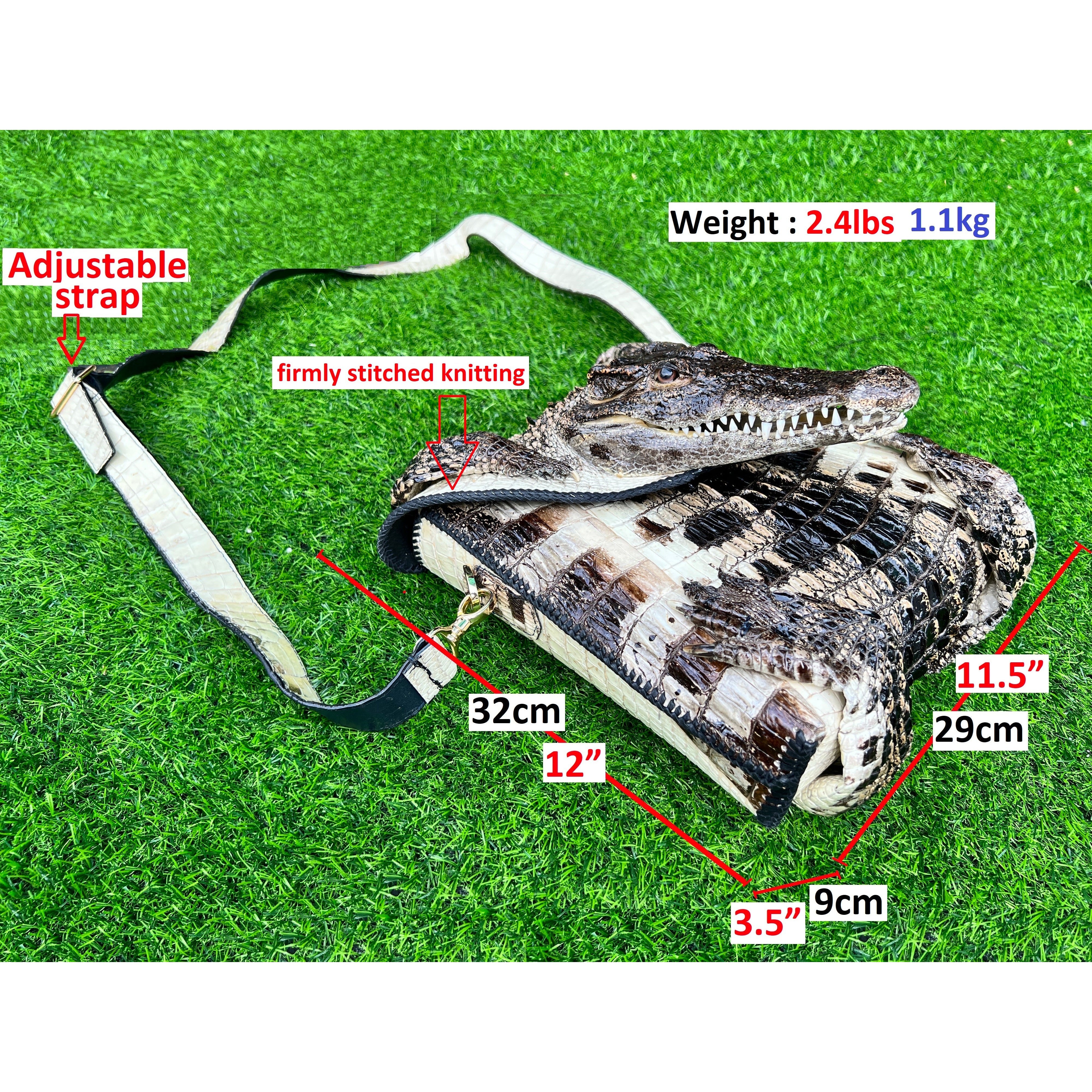 Natural Alligator Leather Crossbody Shoulder Bag, Casual Daypack Work Business - Vinacreations