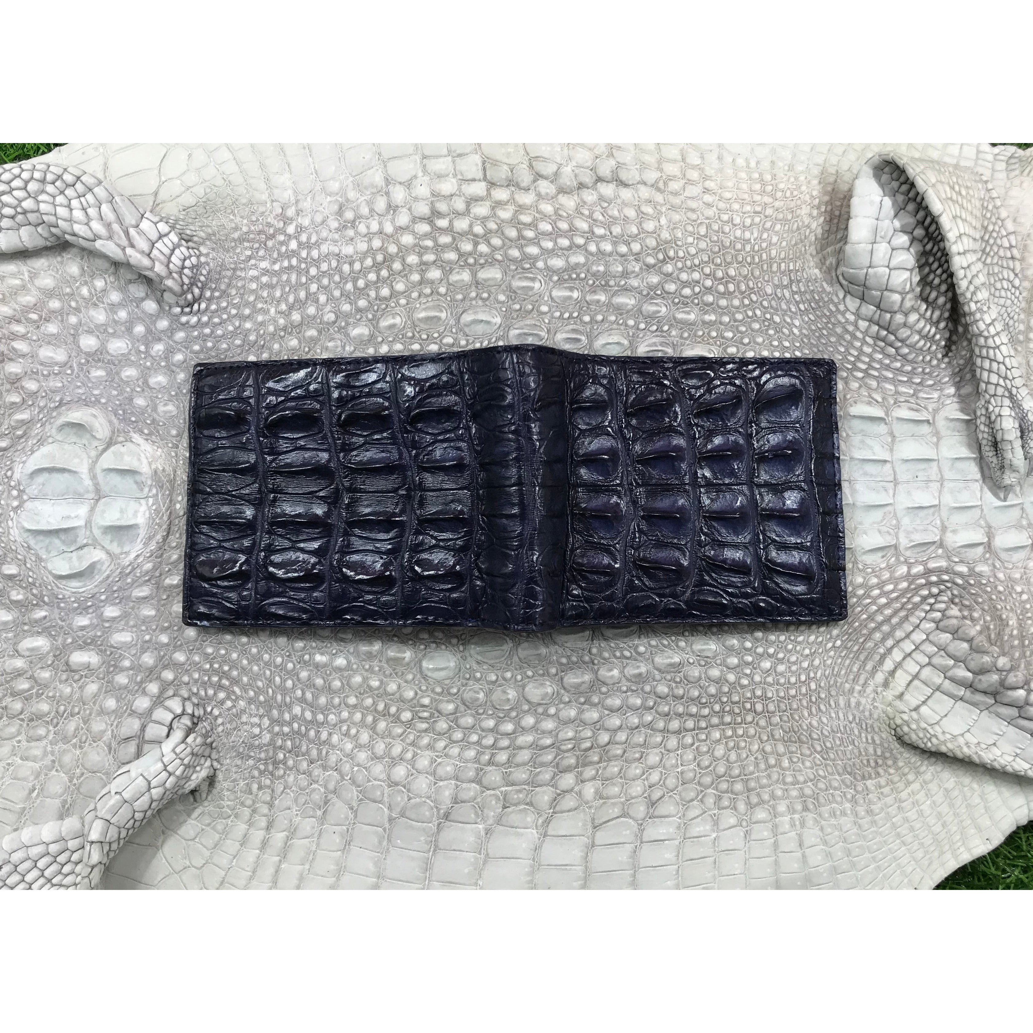 Navy Blue Alligator Horn Back Skin Bifold Wallet For Men | Handmade Crocodile Leather Wallet RFID Blocking | VL5599 - Vinacreations