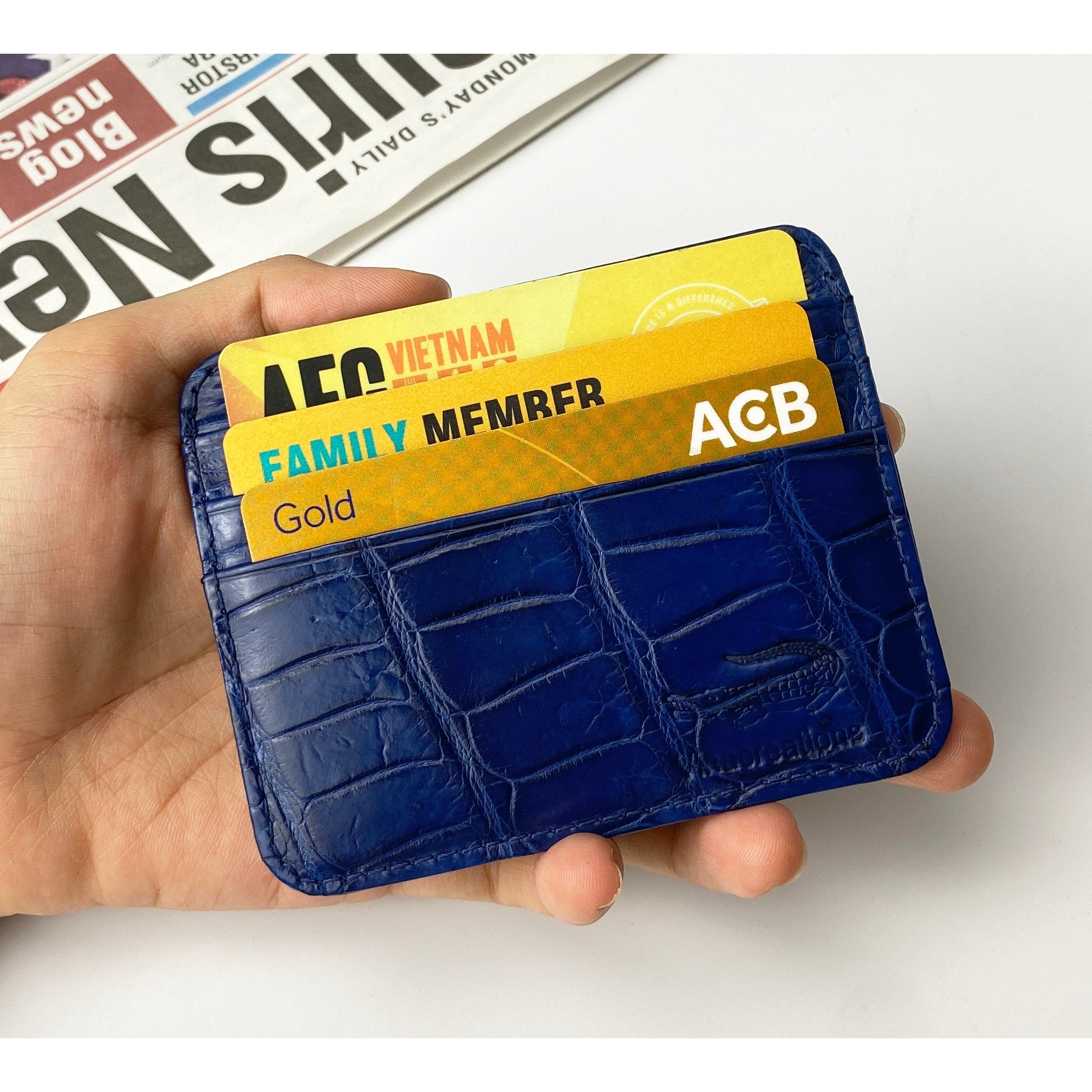 Navy Blue Alligator Credit Card Holder, Handmade leather card