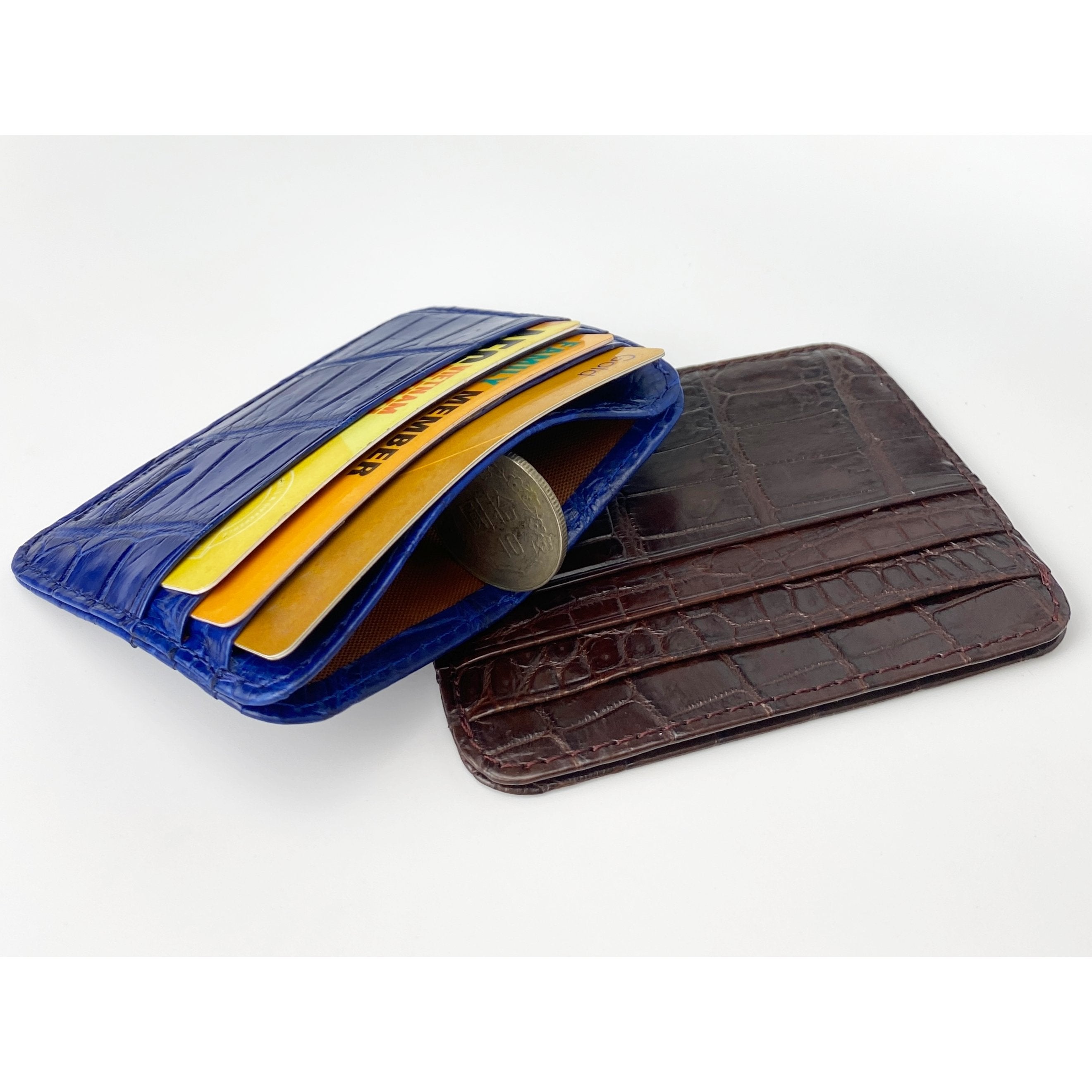 Navy Blue Alligator Leather Credit Card Holder | RFID Blocking | BLUE-CARD-13 - Vinacreations